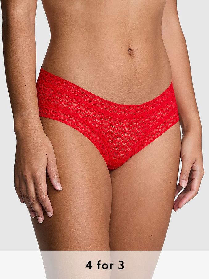 Bright Vermillion Red Cheeky Heart Lace Knickers (AC7558) | £9