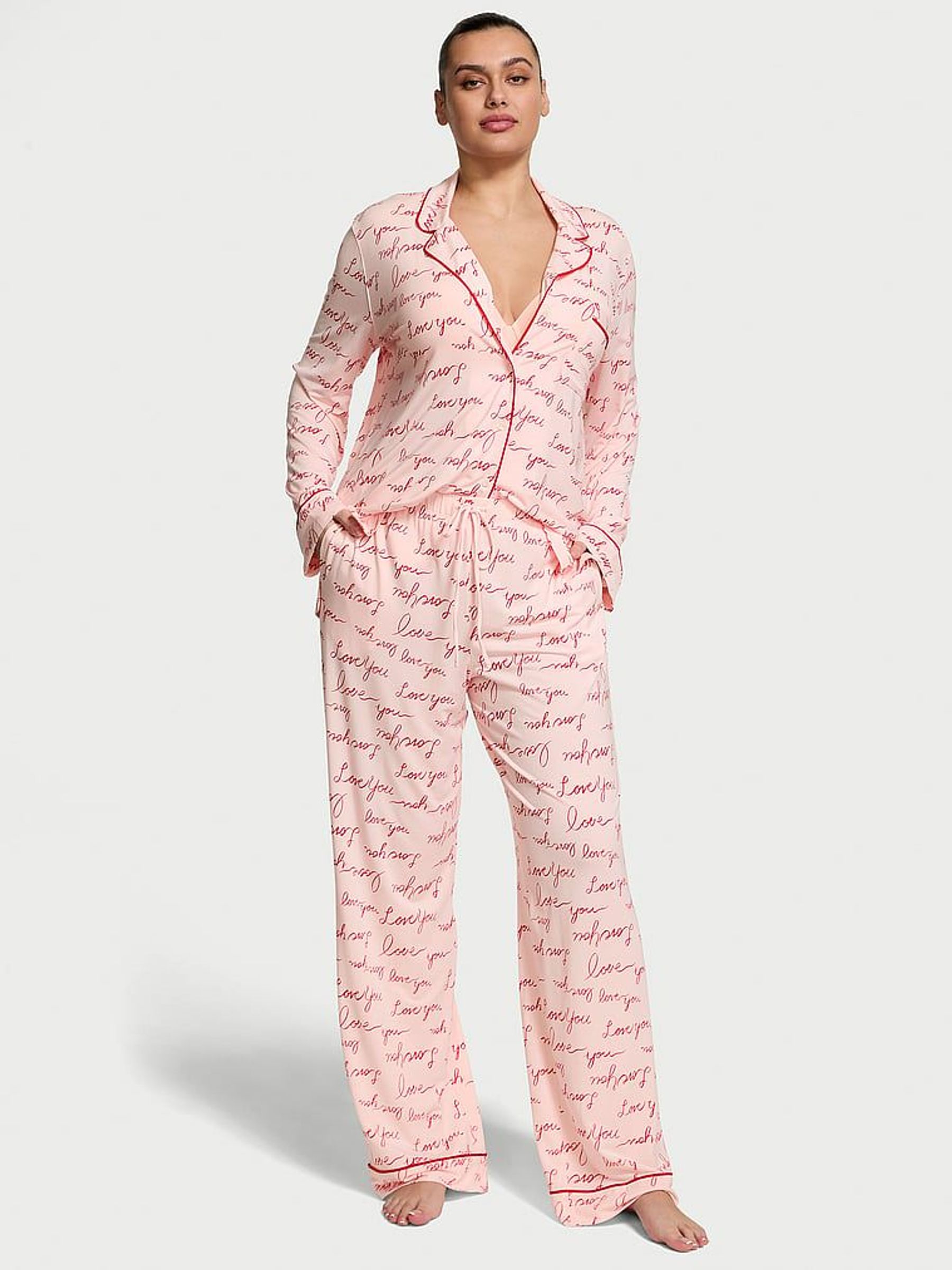 Purest Pink Love You Script Modal Long Pyjama Set (AC7561) | £59