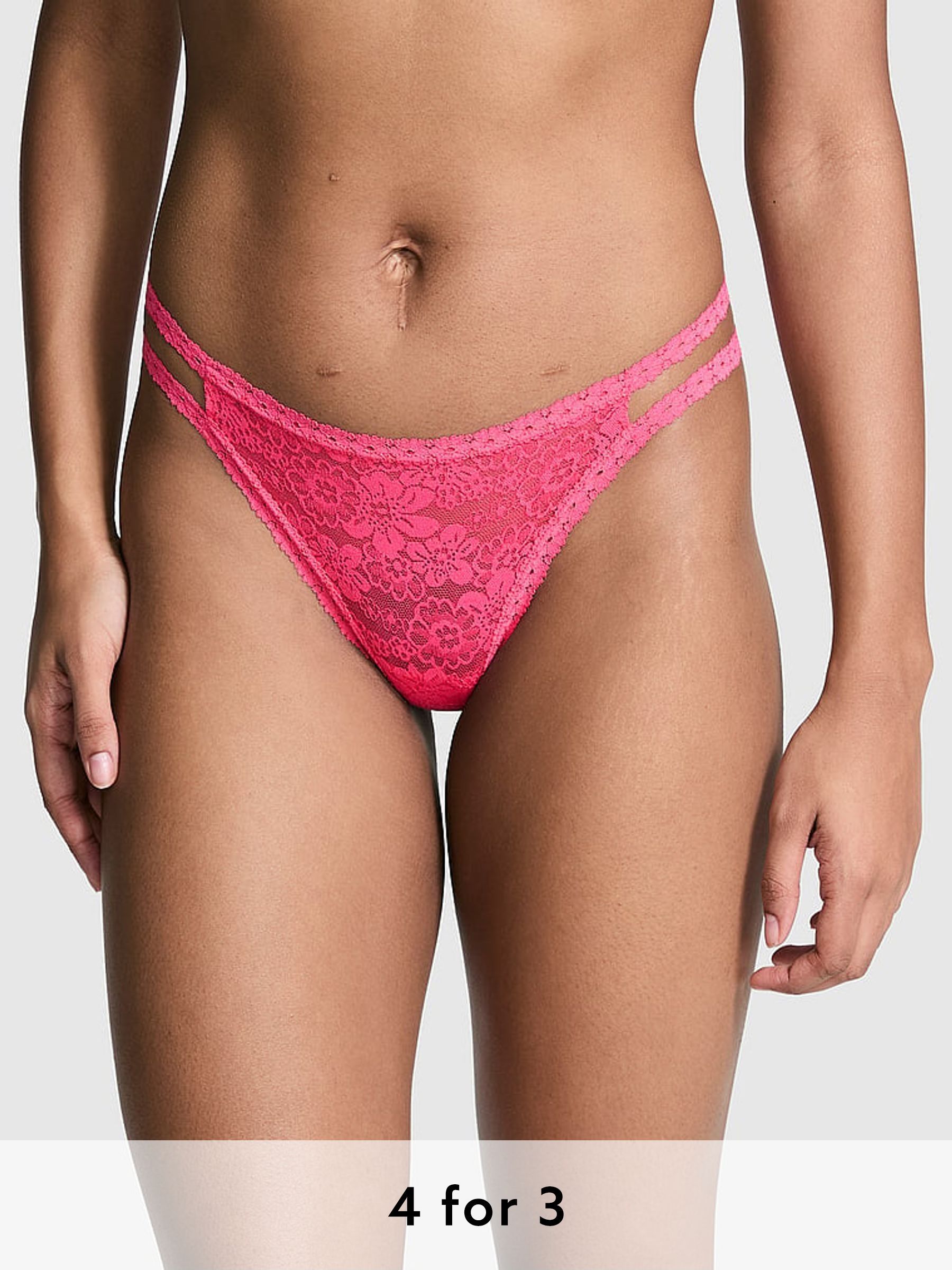 Double Bubble Pink Thong Floral Lace Knickers (AC7569) | £9