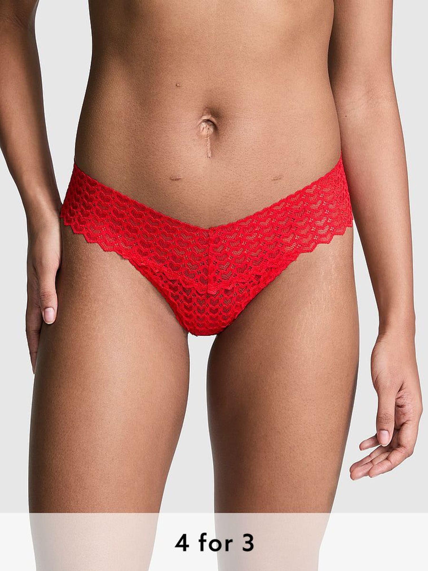 Vermillion Red Thong Heart Lace Knickers (AC7571) | £9