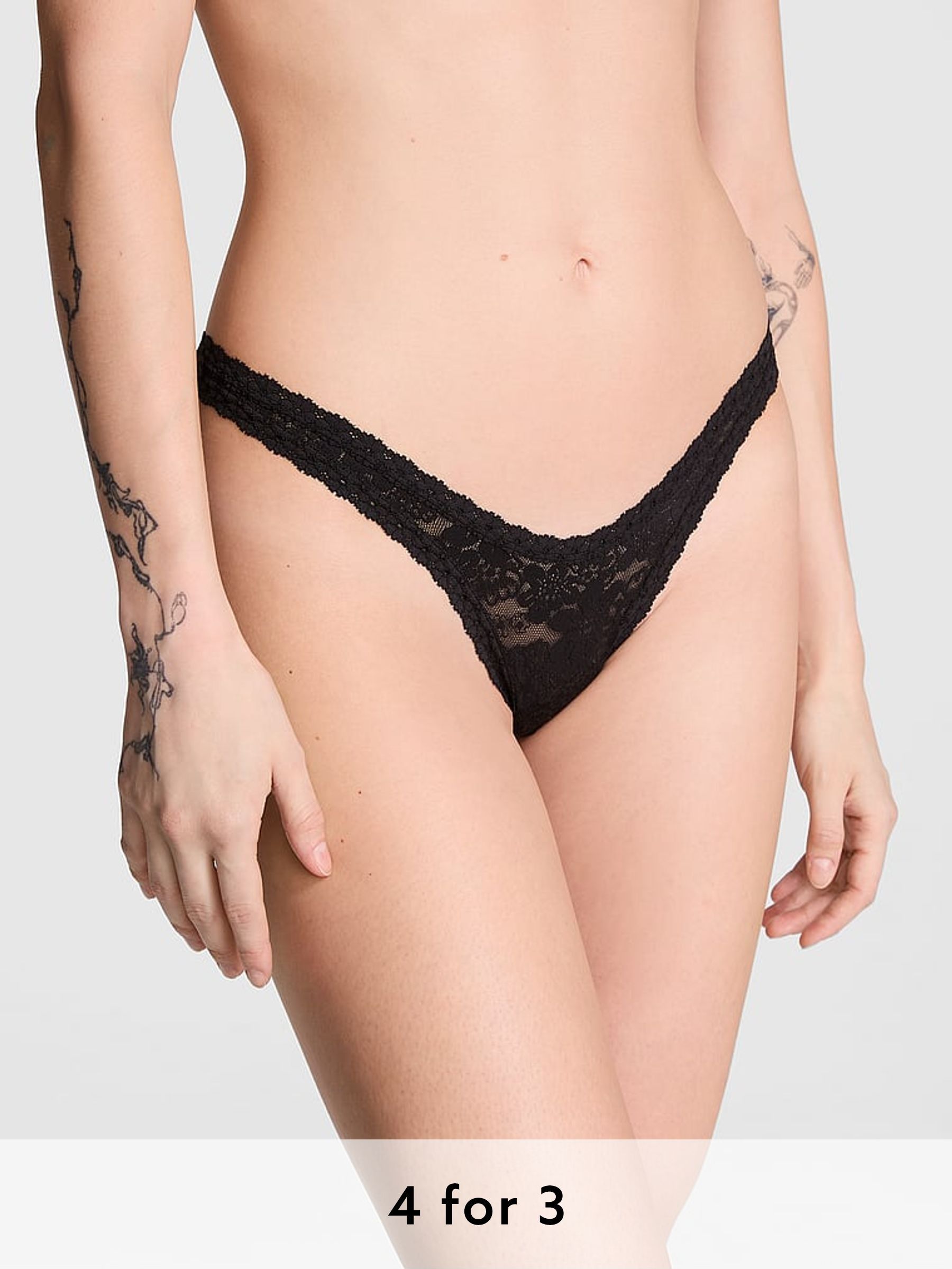 Black Mini Scoop Thong Floral Lace Knickers (AC7572) | £9