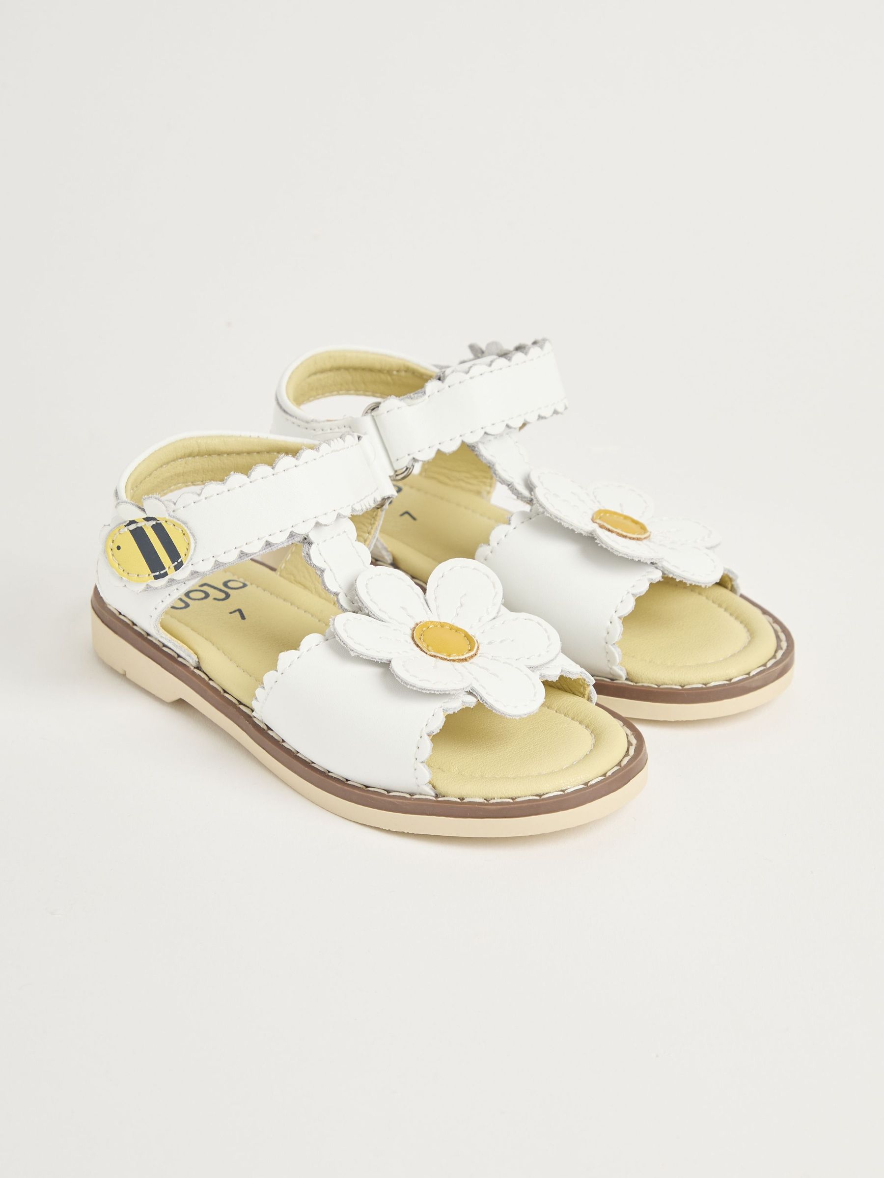 White Flower Print Leather Sandals (AC8322) | £26 - £28