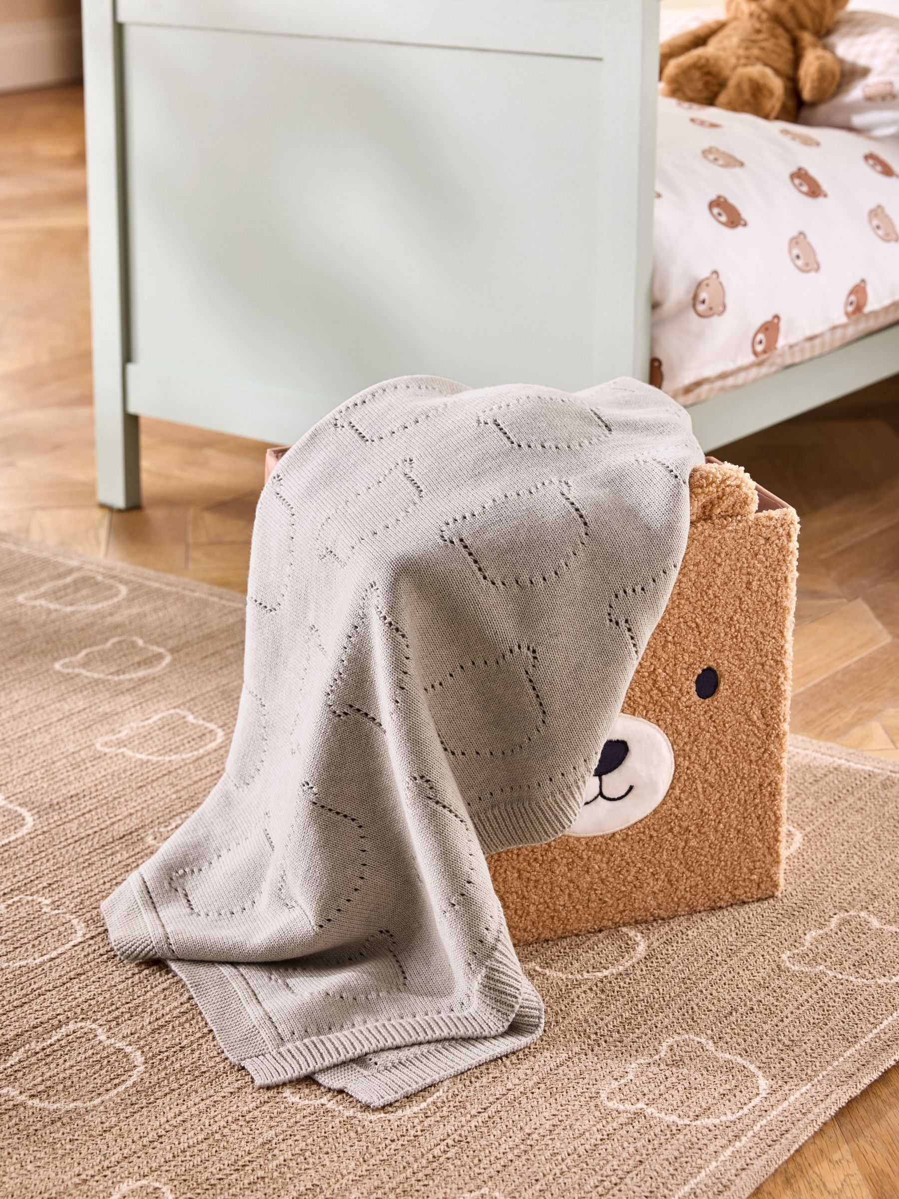 Natural Bear Pointelle Baby Blanket (AD0035) | £28