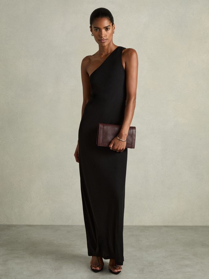 One-Shoulder Jersey Maxi Dress in Black (AD0115) | £47