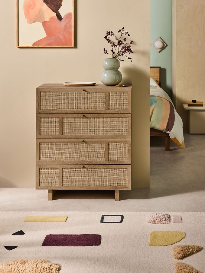 Pavia Accent Rattan Chest of Drawers in Oak Effect (AD0950) | £399