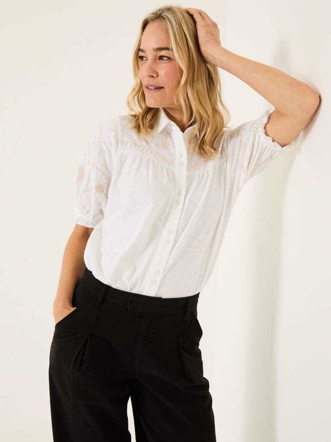 White Embroidered Short Sleeve Jersey Shirt (AD1769) | £35