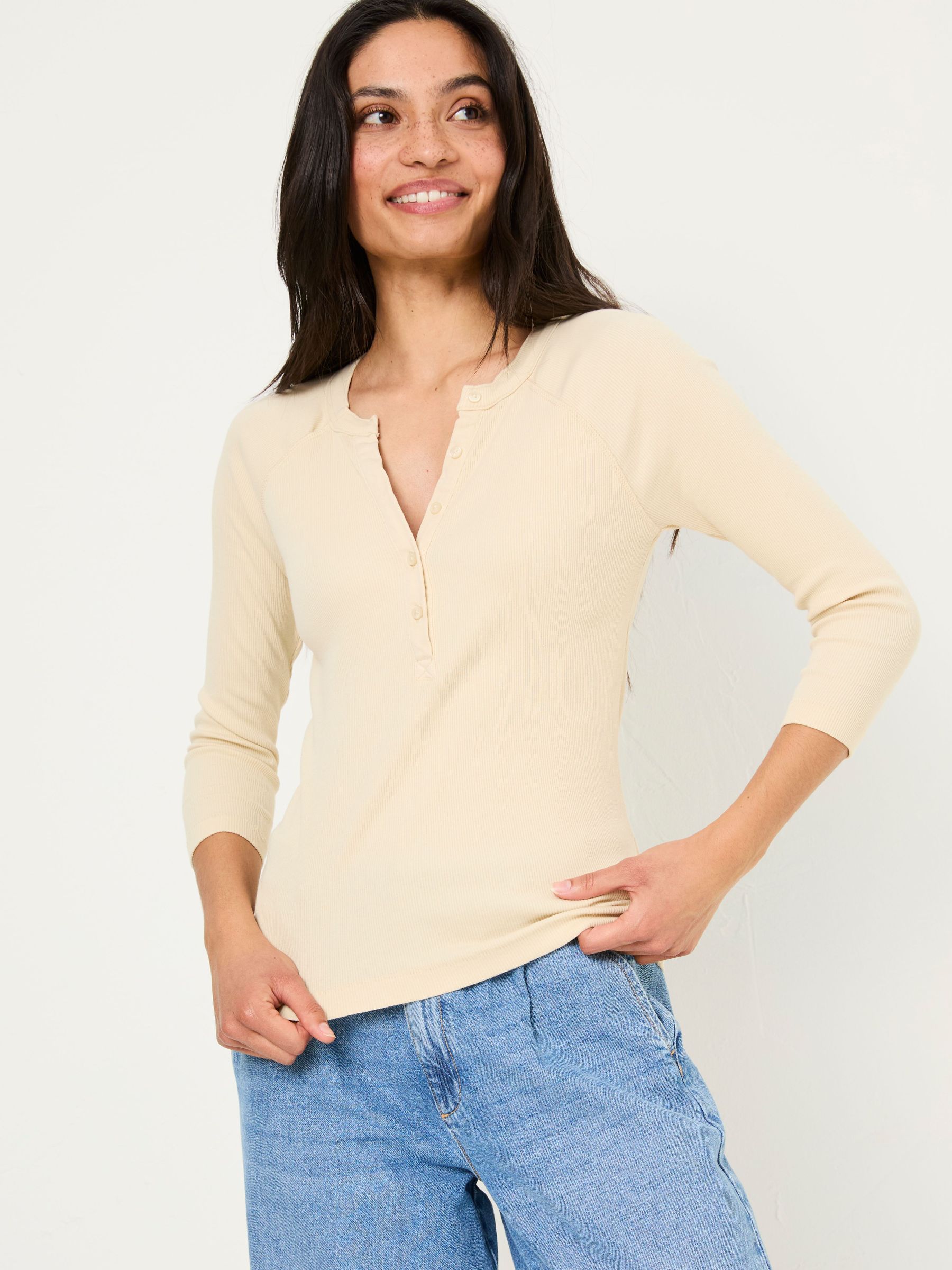 Reese Oatmeal Ribbed Henley Top (AD1782) | £18