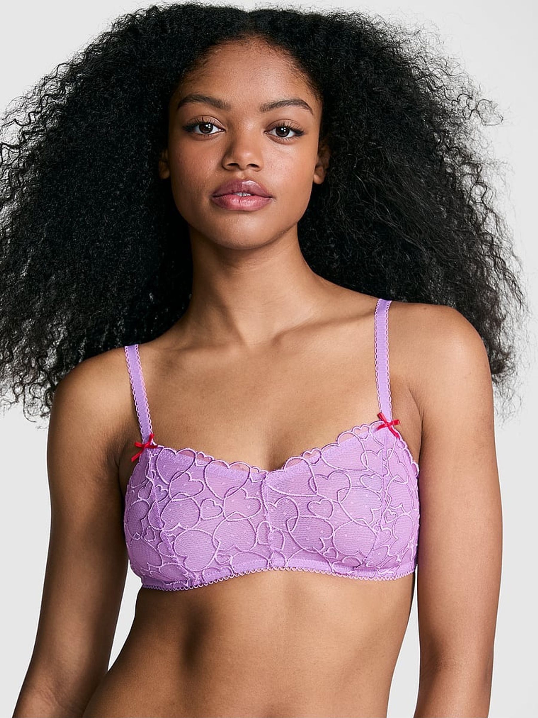 Grape Taffy Purple Bralette Heart Embroidery Unlined Bra (AD4210) | £25