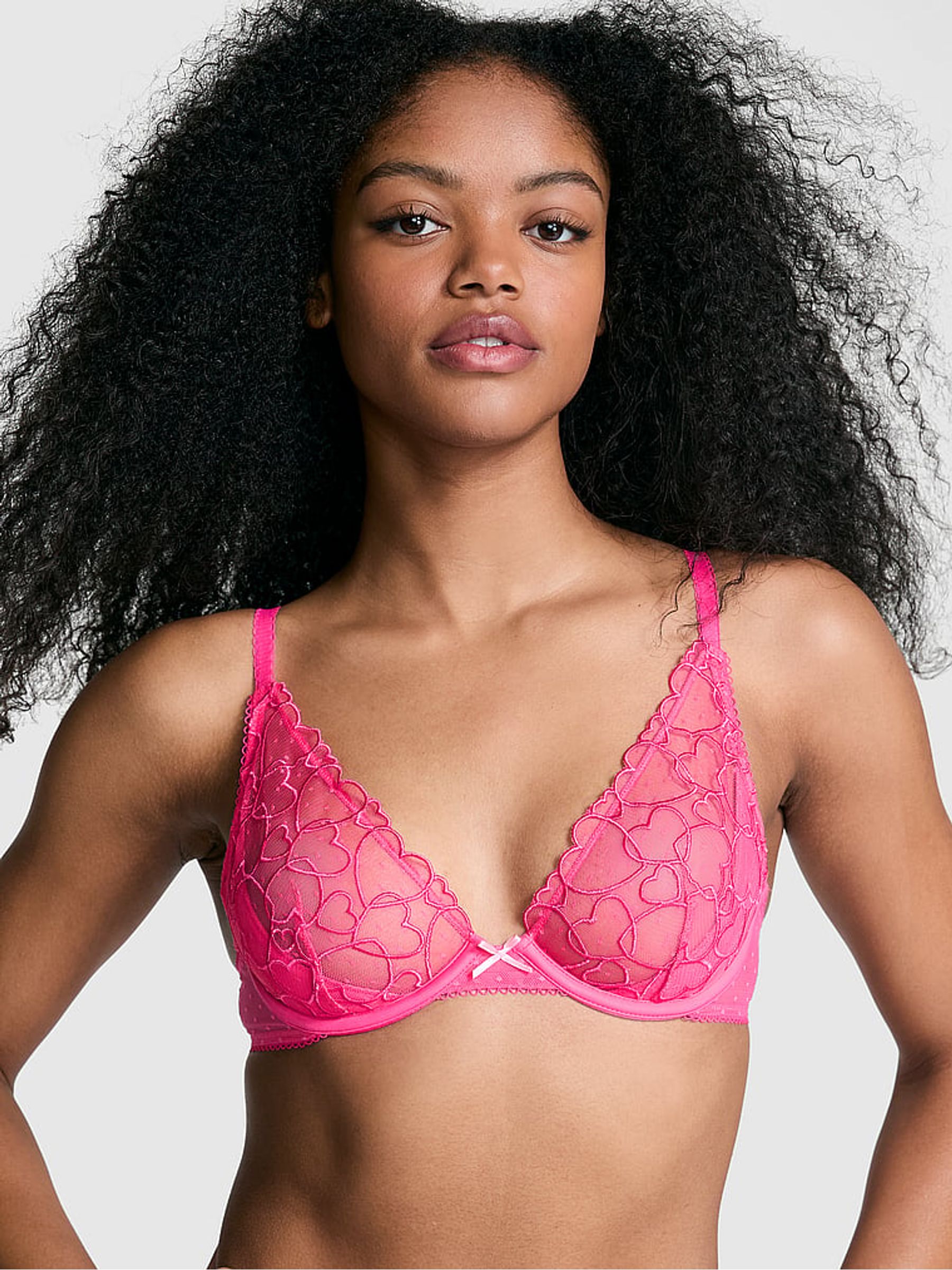Double Bubble Pink Plunge Heart Embroidery Unlined Bra (AD4221) | £29