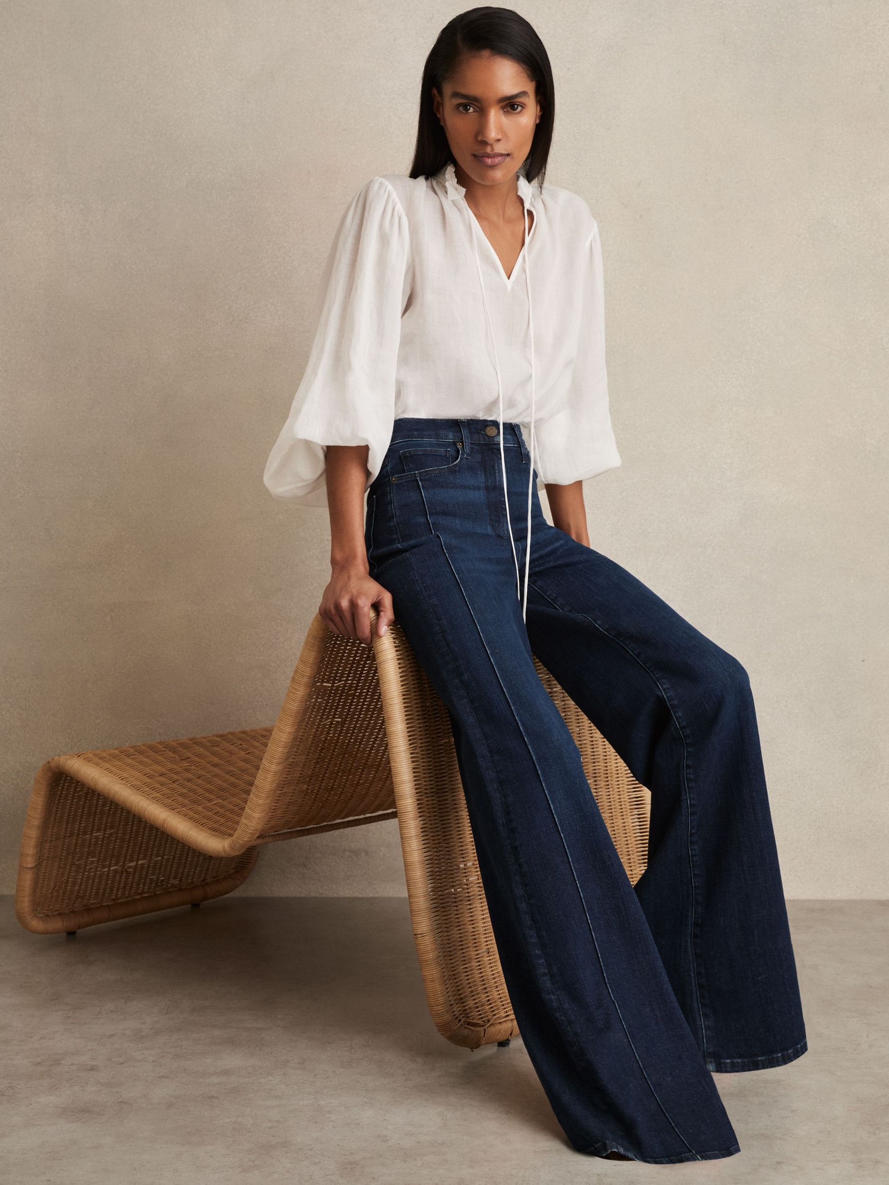 Petite Stretch-Cotton Wide-Leg Jeans in Dark Blue (AD4997) | £168