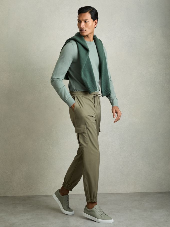 Technical Cargo Drawstring Trousers in Olive (AD5001) | £68