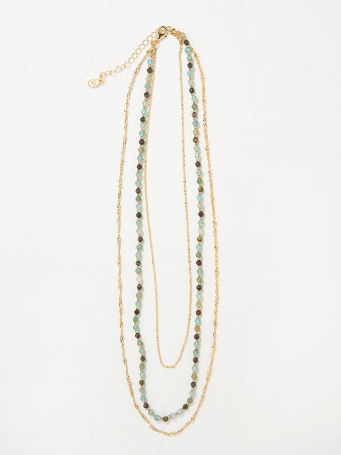 Gold Tone Triple Layered Gem Necklace (AD5267) | £16.50