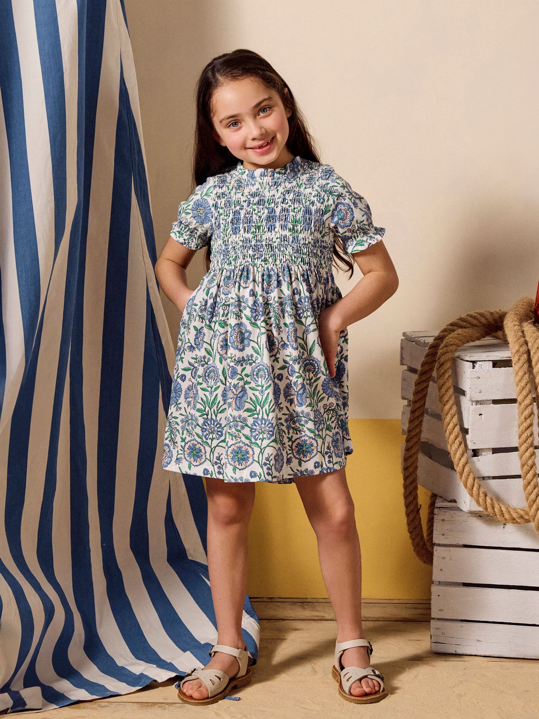 Gracie Blue Short Sleeve Shirred Dress (AD5504) | £20 - £26