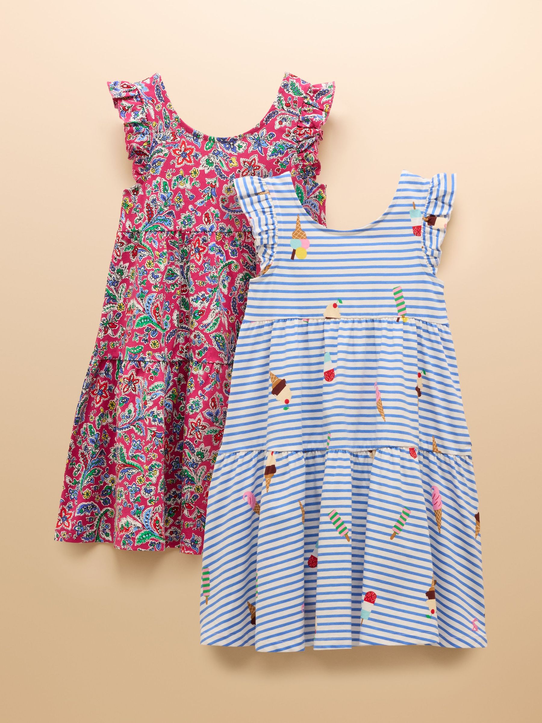 Butterfly Blue & Pink Frill Sleeve Print Dress Two Pack (AD5514) | £32 - £38