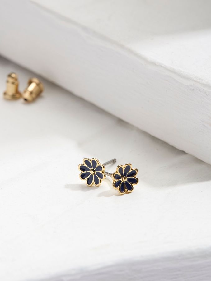 Gold Tone Enamel Daisy Stud Earrings (AD6848) | £8.50