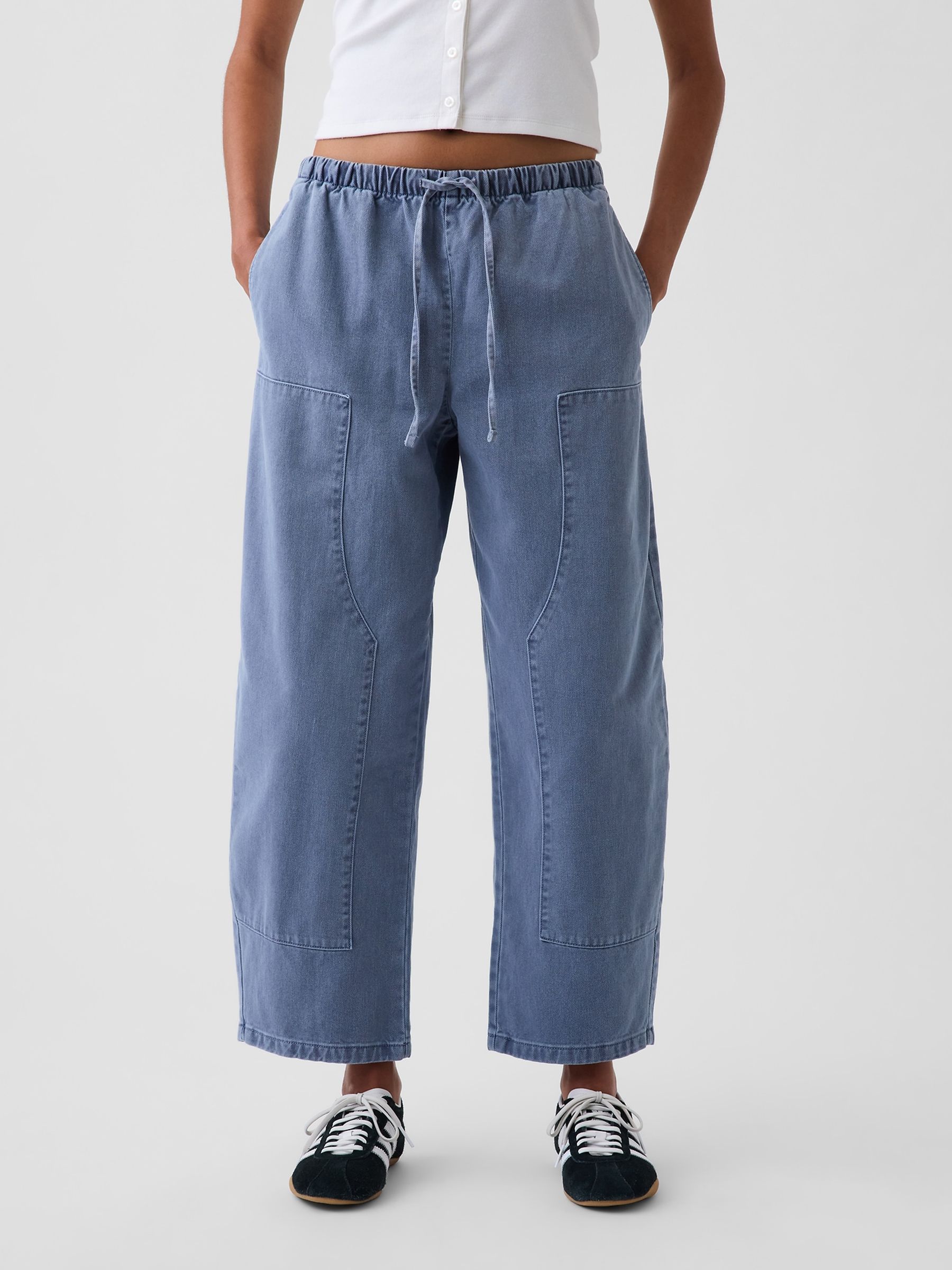 Blue - Easy Double-knee Barrel Trousers