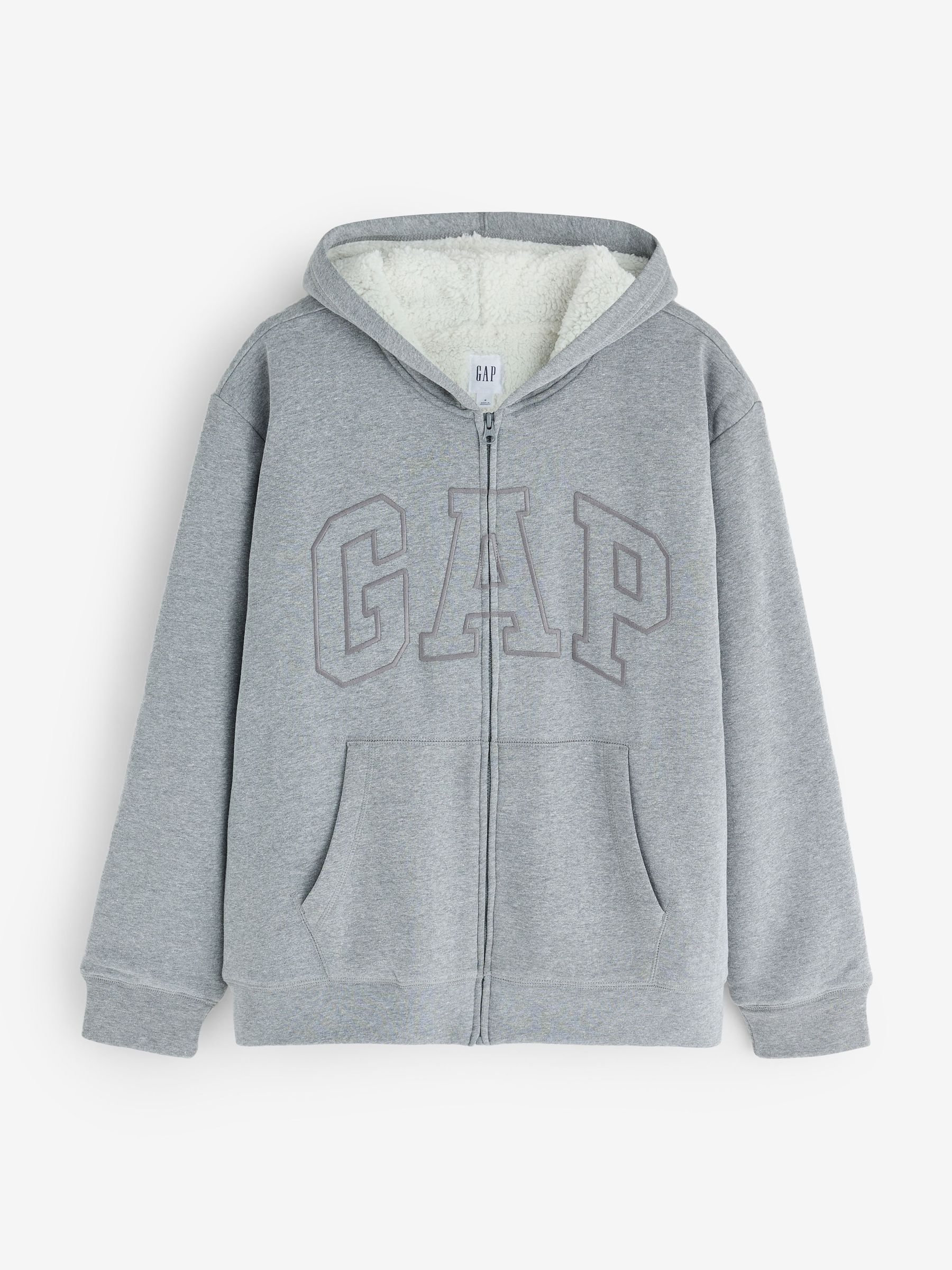Grey - Regular Relaxed Logo Sherpa-lined Zip-up Hoodie