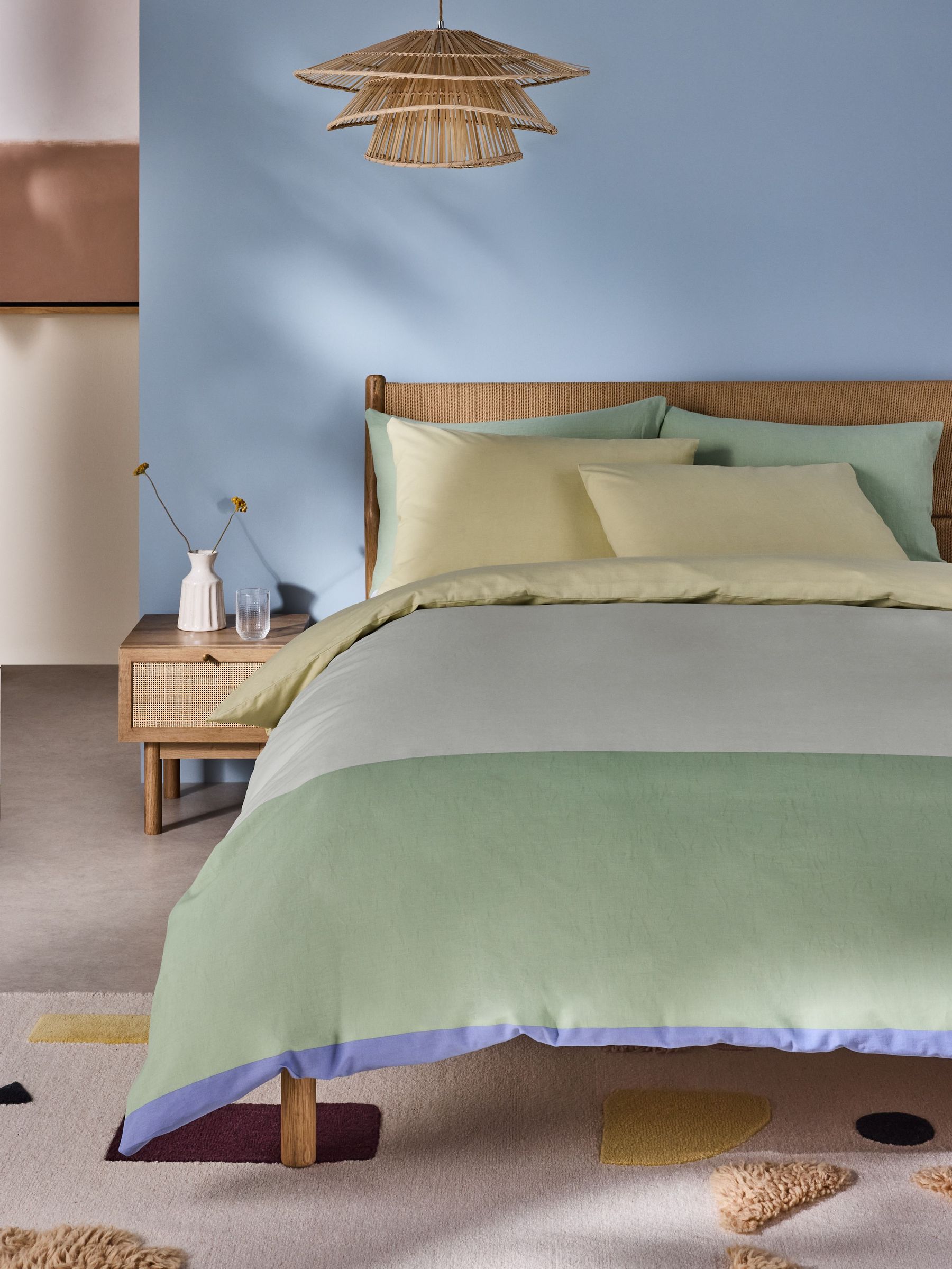 Marin 100% Cotton Duvet Cover and Pillowcase Set in Green (AD8666) | £24 - £54