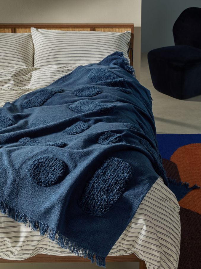 Emil Tufted Throw in Navy (AD8675) | £56