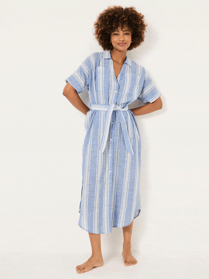 Blue Beachwear 100% Cotton Stripe Maxi Shirt Dress (AD9357) | £52