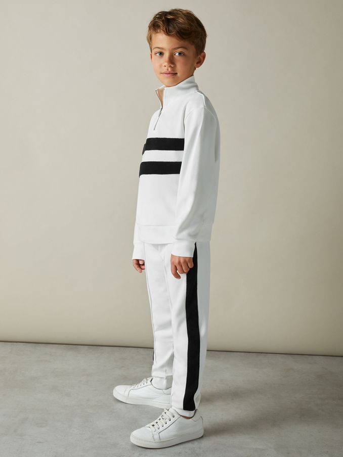 9-13 yrs Interlock Velour-Stripe Joggers in White/Emerald Green (AD9434) | £20