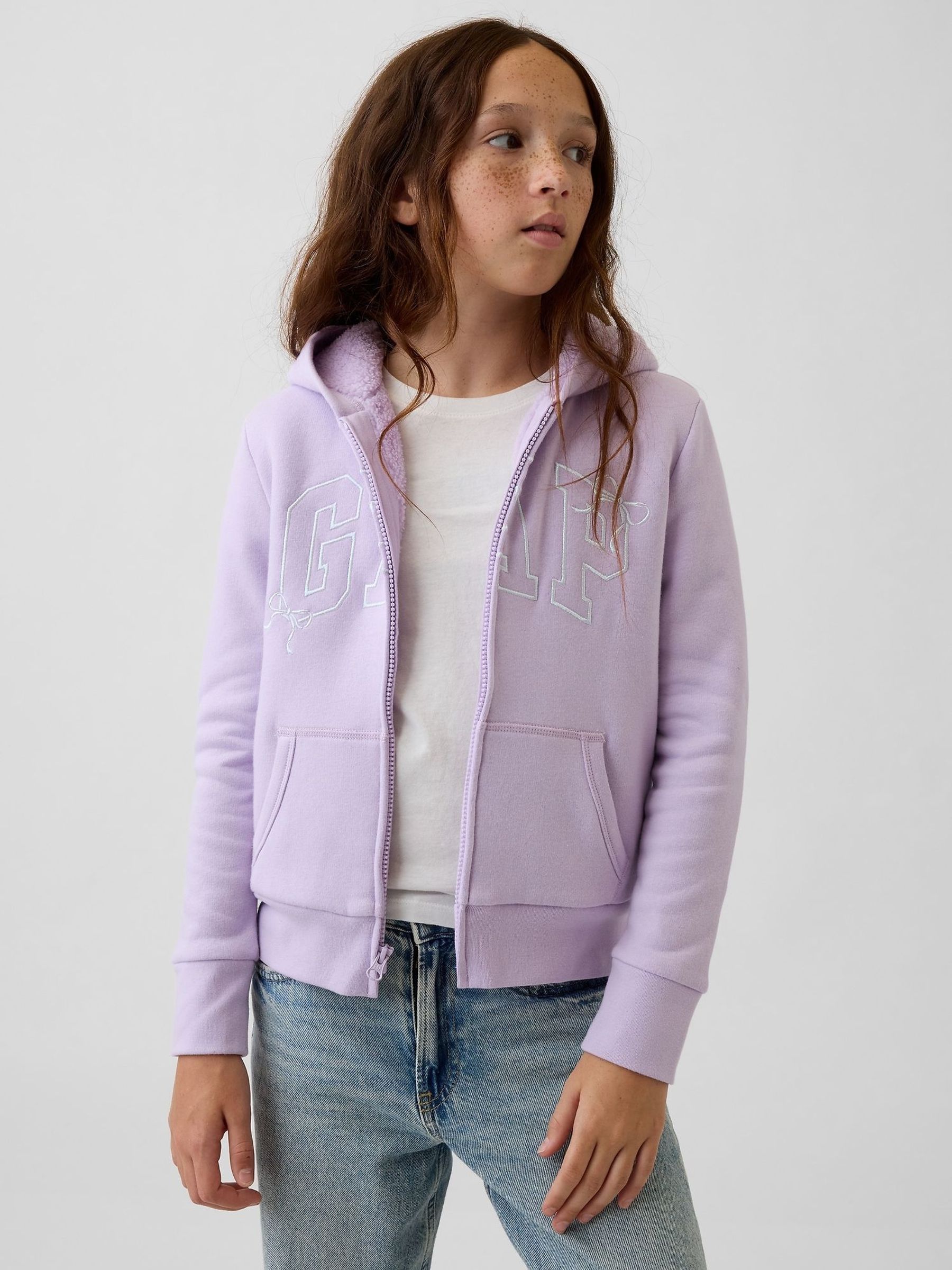 Lilac Purple Bow - Sherpa-lined Logo Zip-up Hoodie