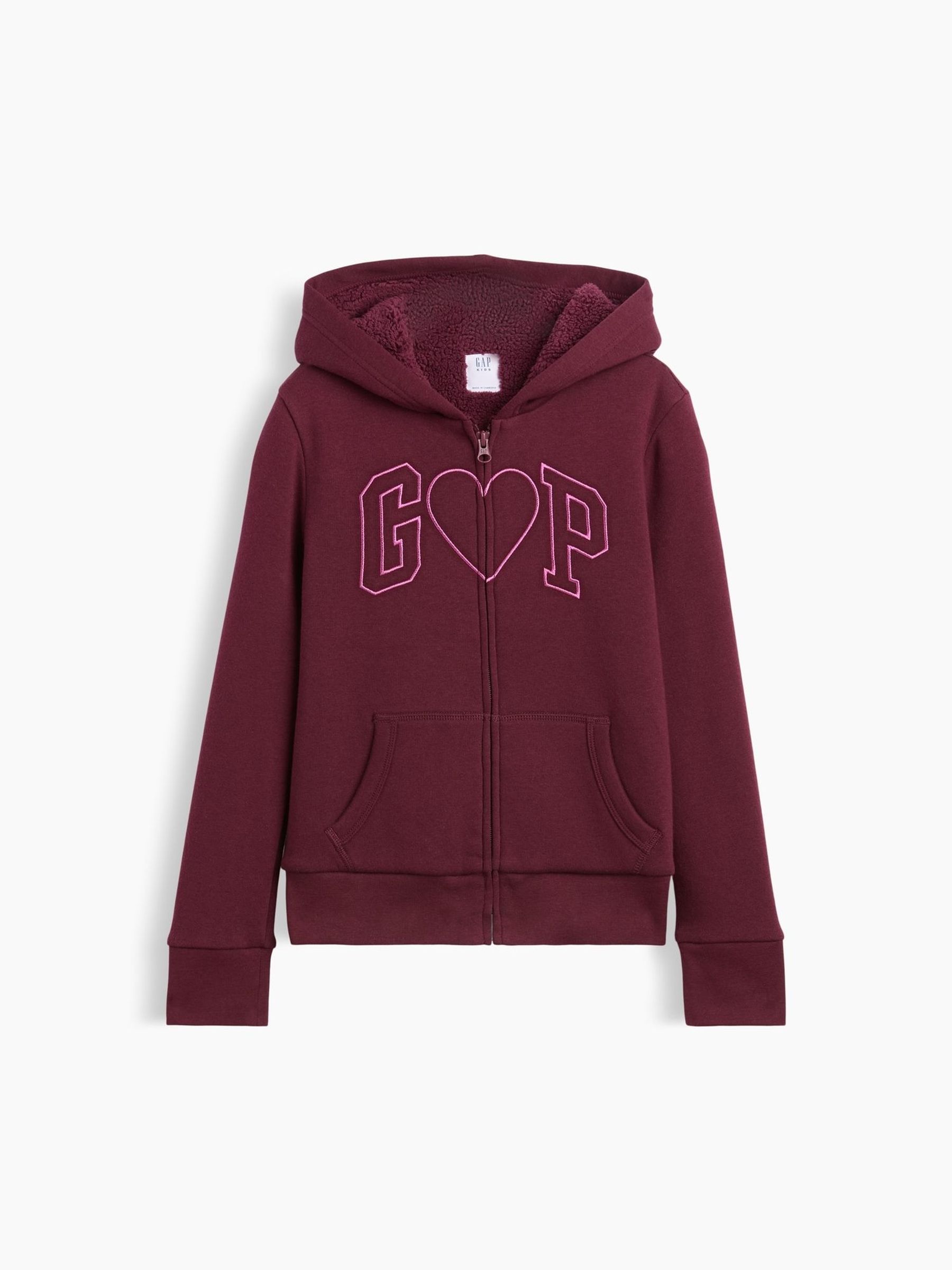 Burgundy Heart - Sherpa-lined Logo Zip-up Hoodie