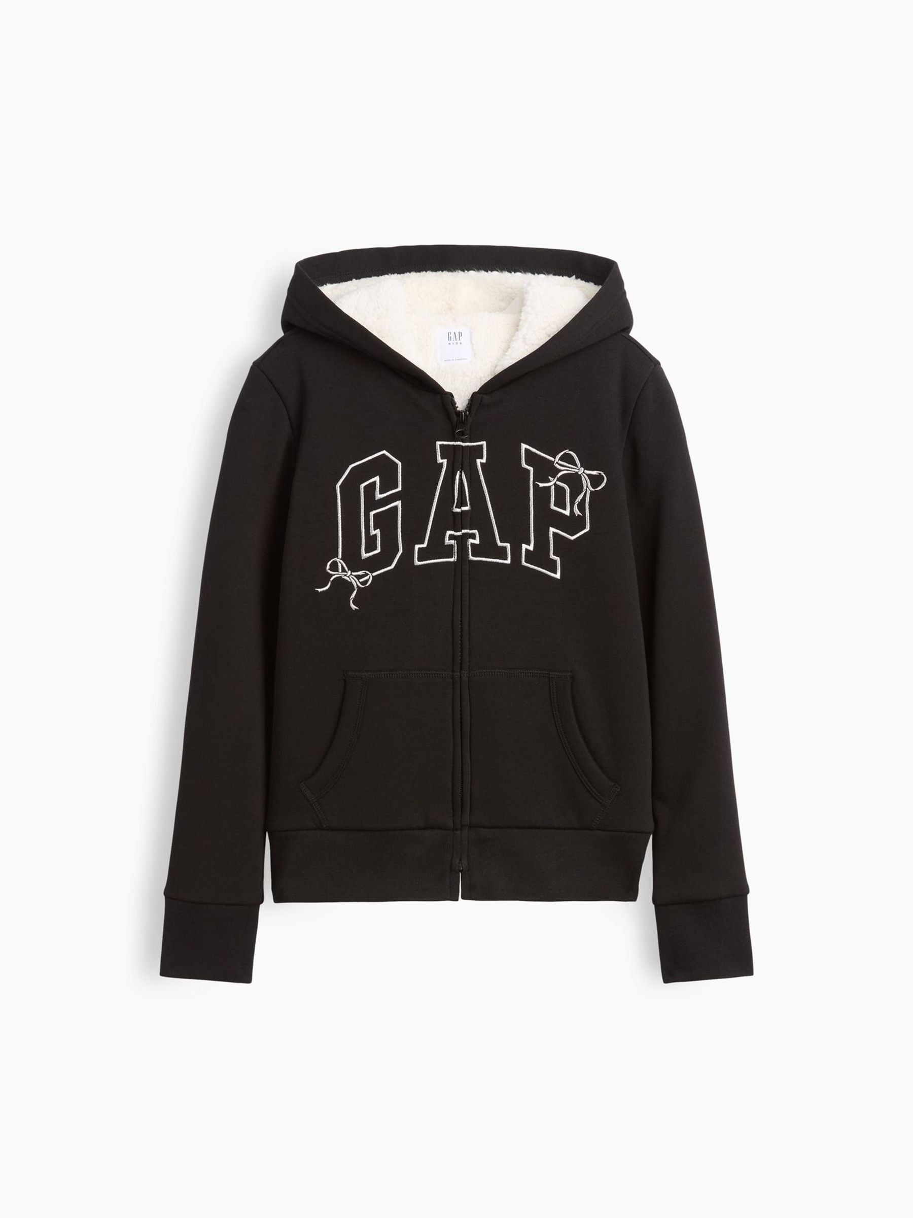 Black - Sherpa-lined Logo Zip-up Hoodie