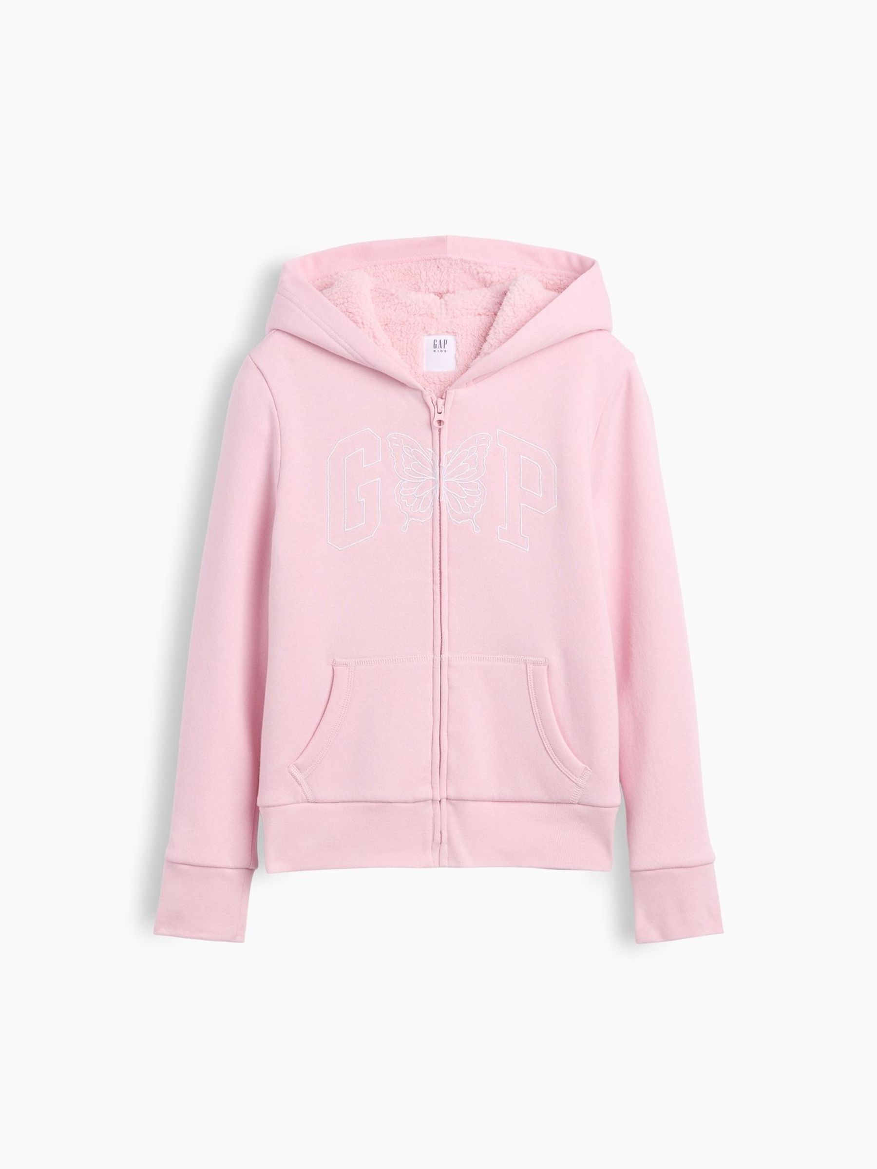 Pink Butterfly - Sherpa-lined Logo Zip-up Hoodie