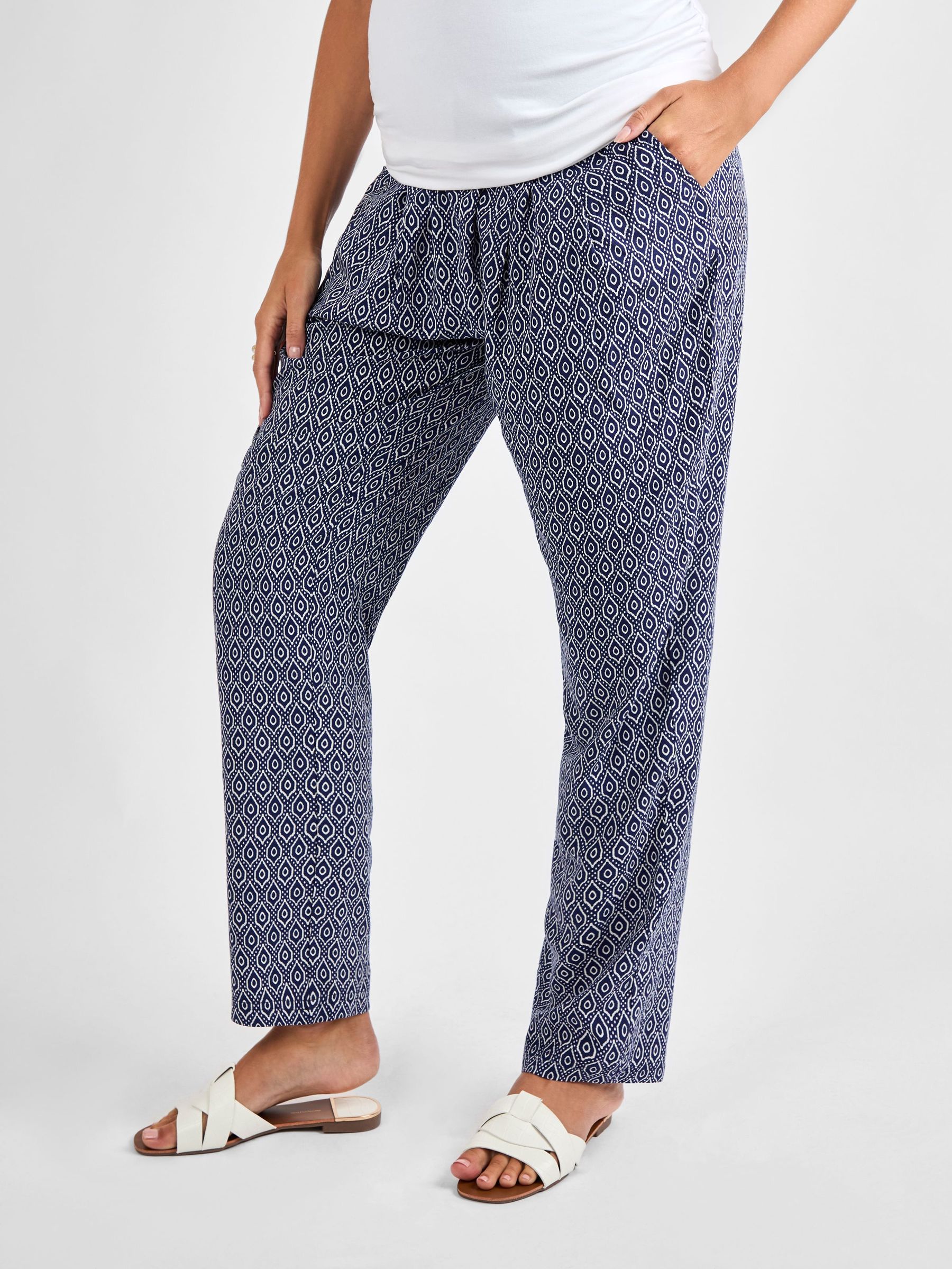 Navy Maternity Patterned Printed Trousers (AD9944) | £39.50