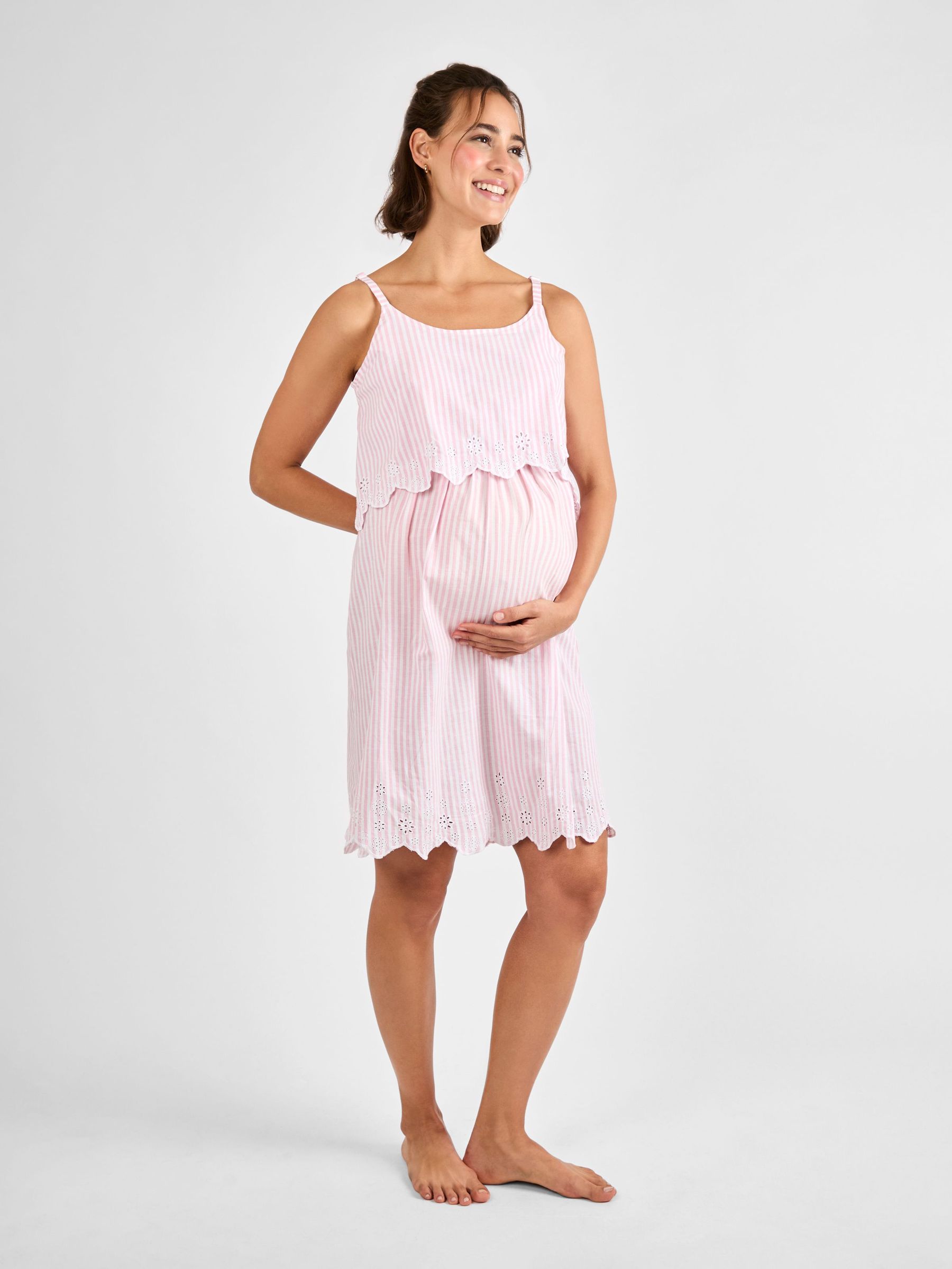 Pink Stripe Broderie Maternity & Nursing Nightdress (AD9947) | £36