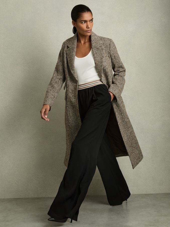 Stripe-Waistband Wide-Leg Trousers in Black (AE6492) | £150