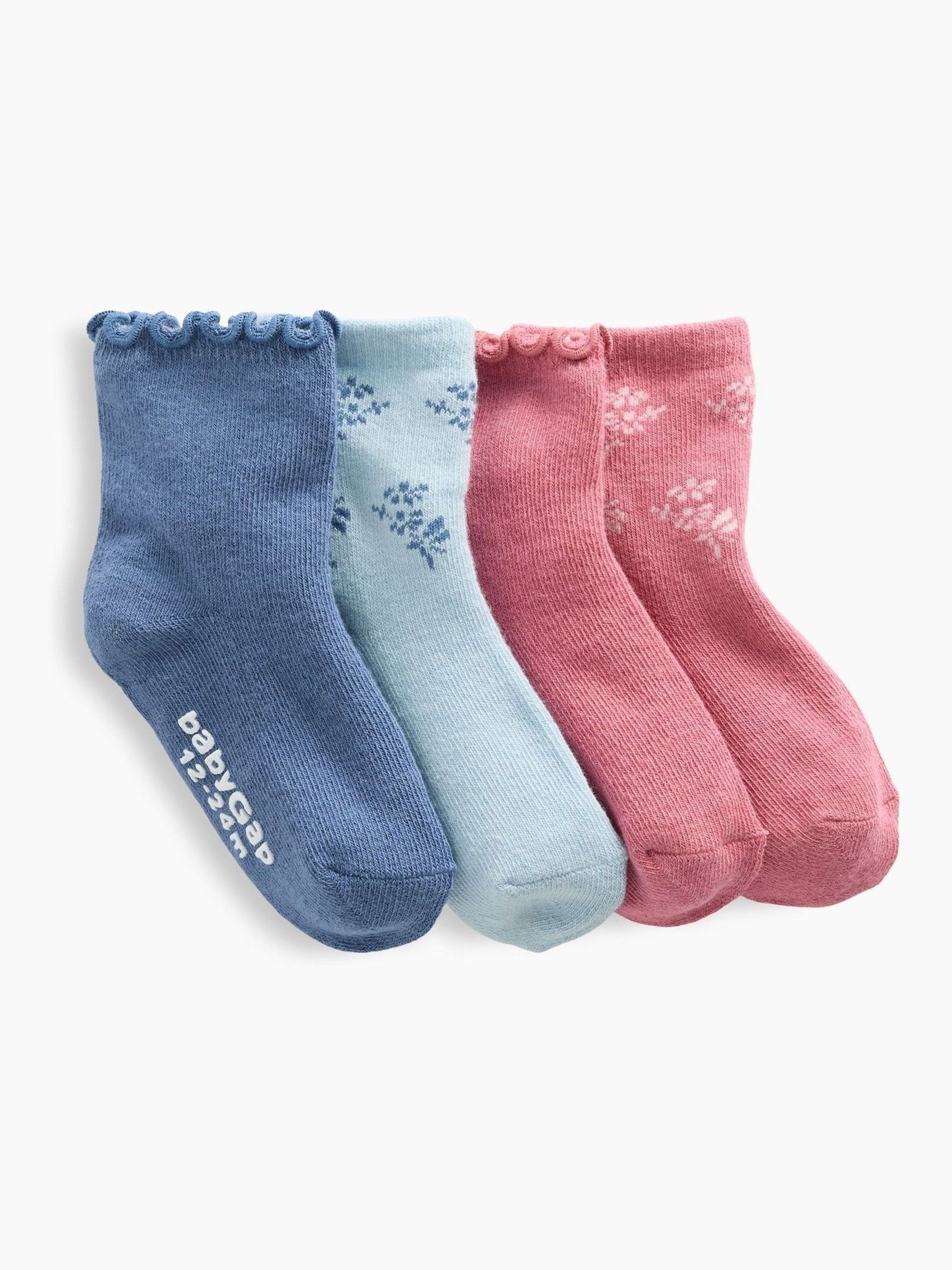 Blue - Floral Ruffle Crew Socks 4-pack