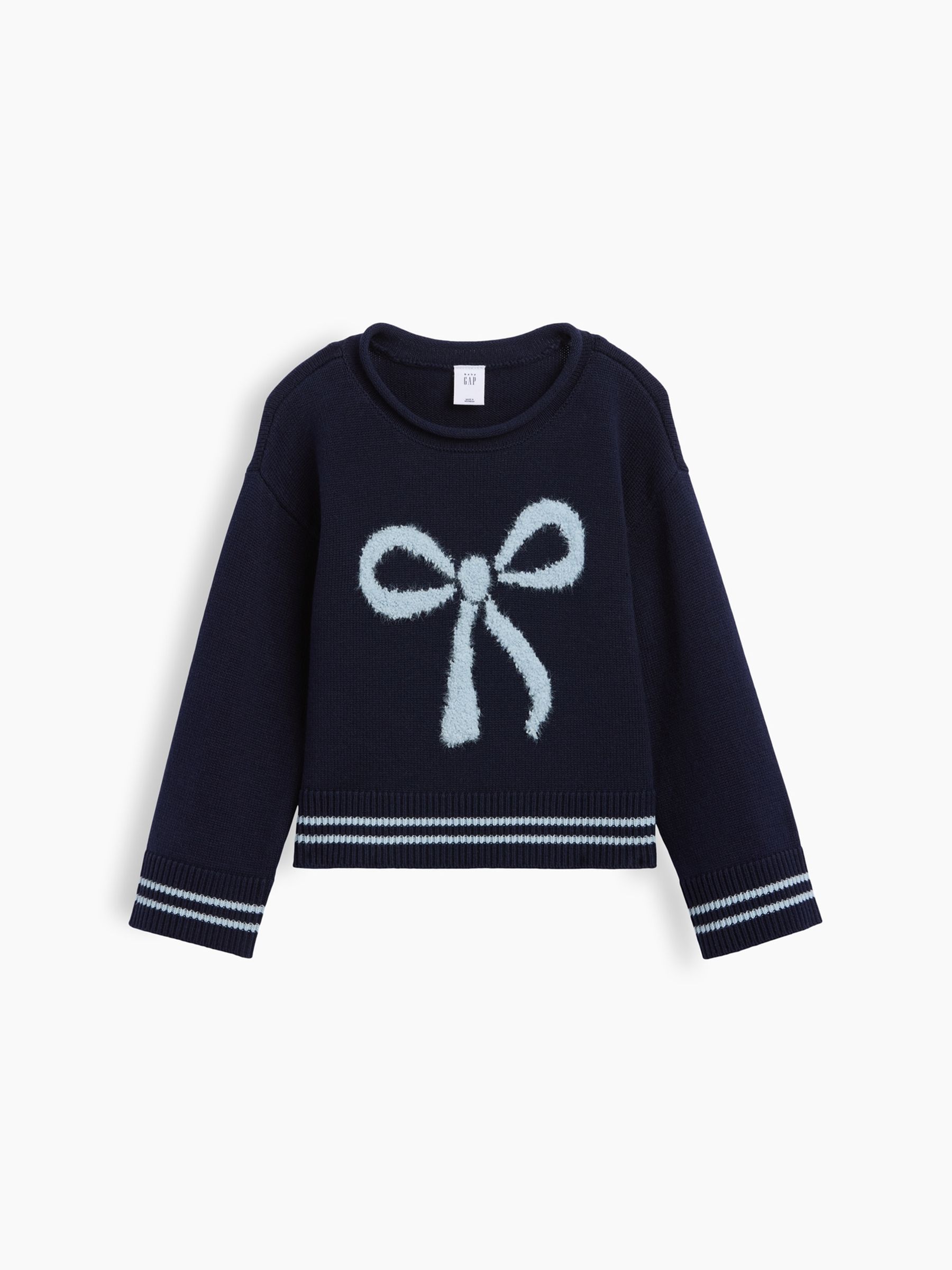 Navy Bow - Boxy Rolled Neck Jumper