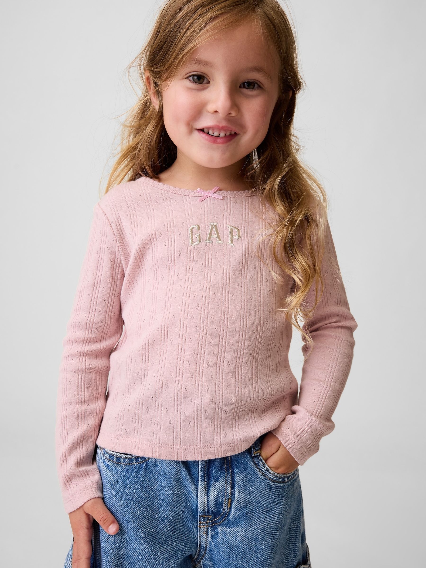 Pink - Arch Logo Pointelle Long Sleeve T-shirt