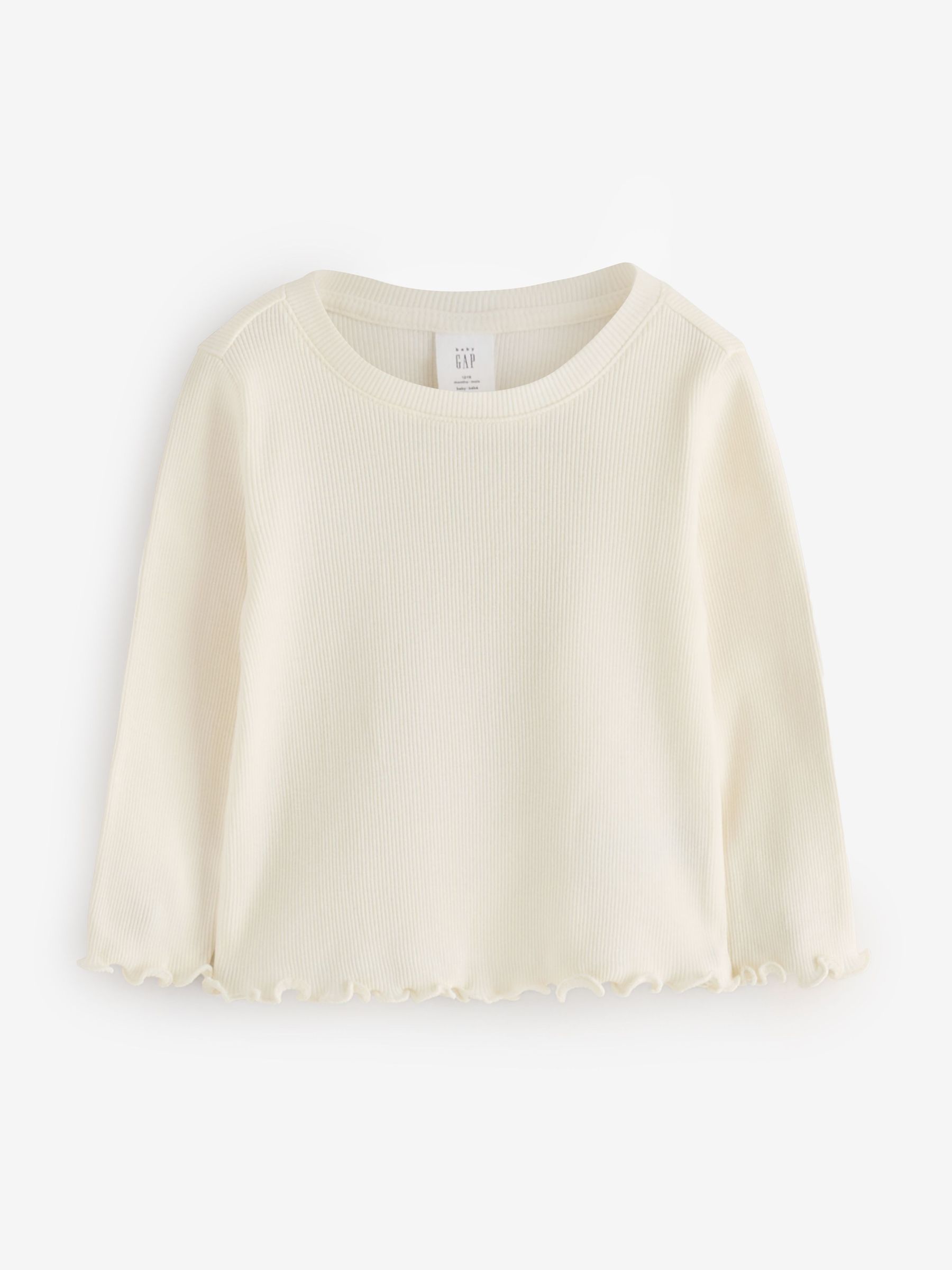 Cream - Ribbed Crew Neck Long Sleeve T-shirt