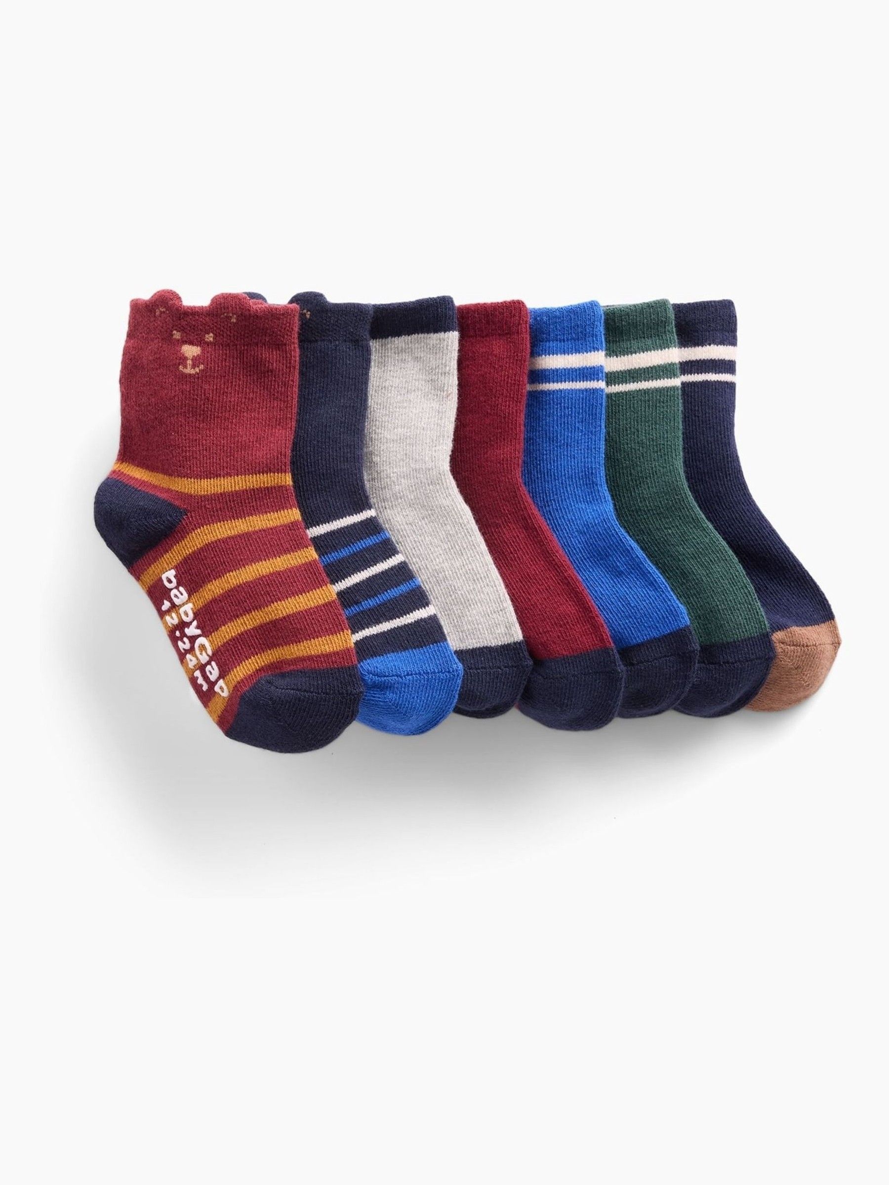 Navy/Burgundy - Bear Stripe Crew Socks 7-pack