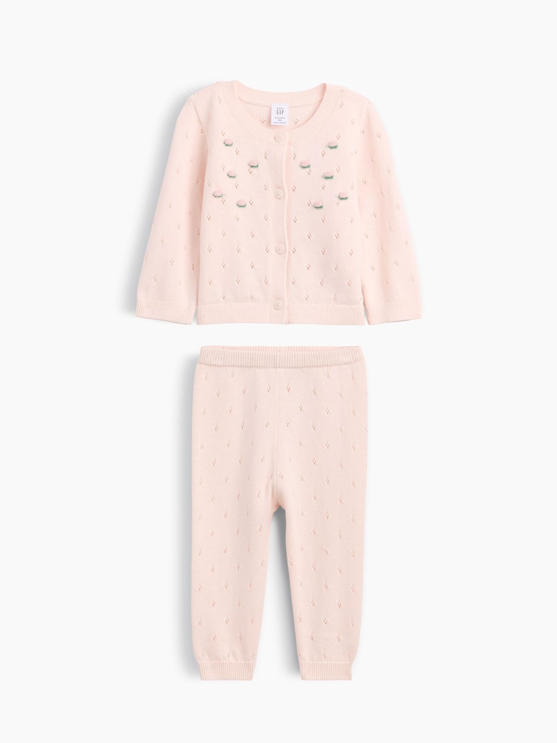 Pink - Embroidered Pointelle Cardigan Set