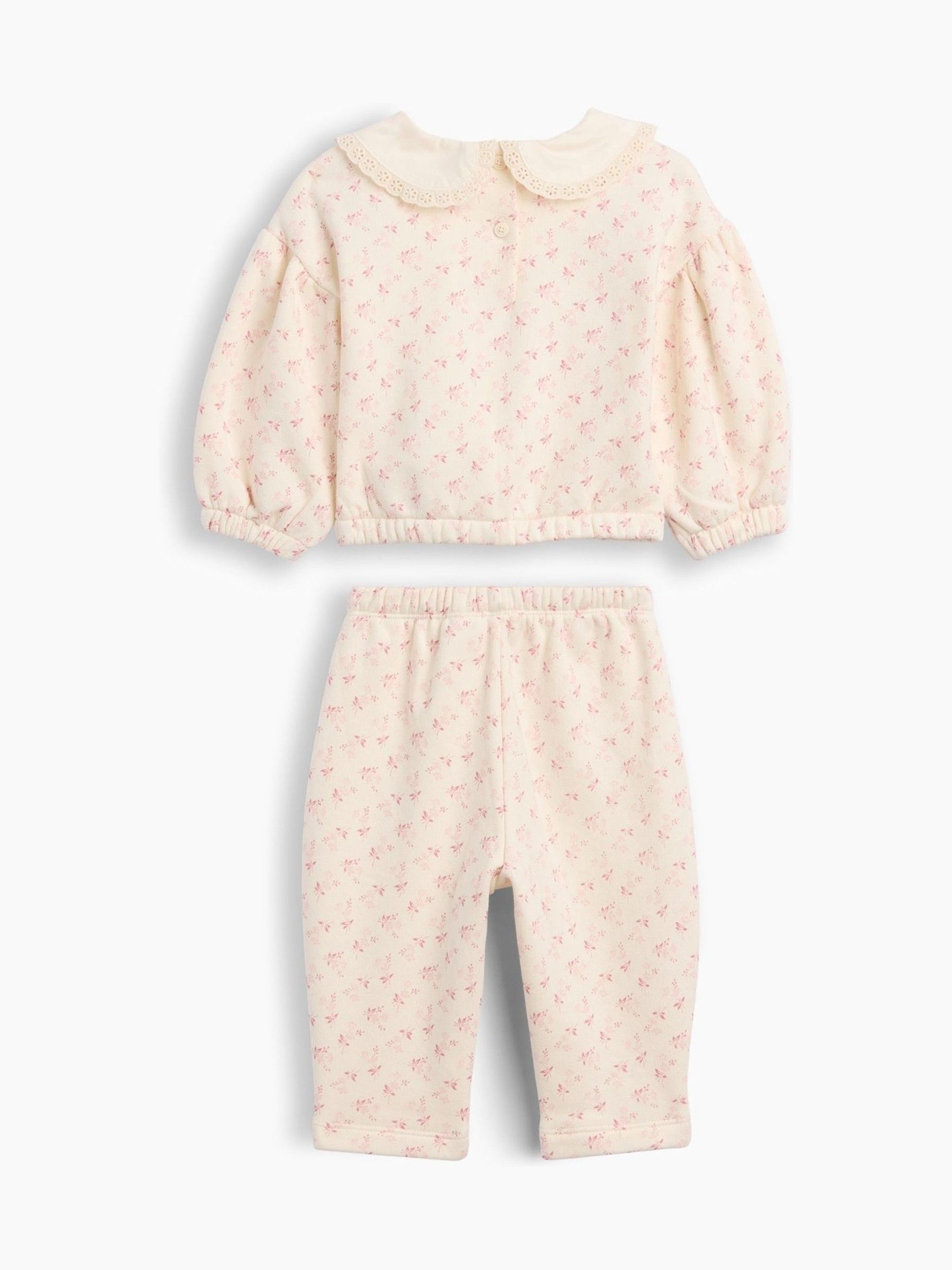Cream/Pink Floral - Vintage Soft Lace-collar Sweatshirt Set