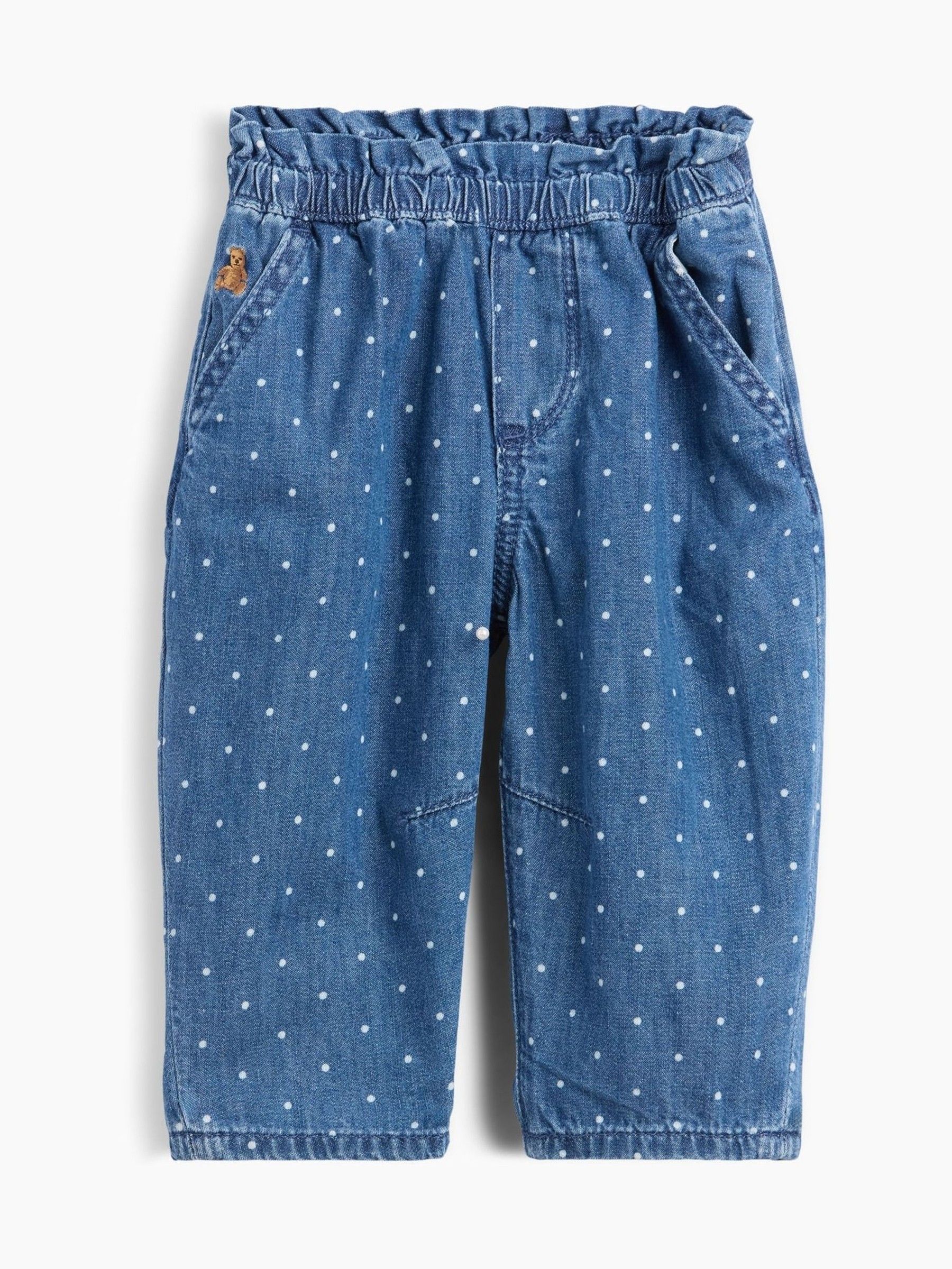Medium wash - Polka Dot Pull On Ruffle Barrel Jeans