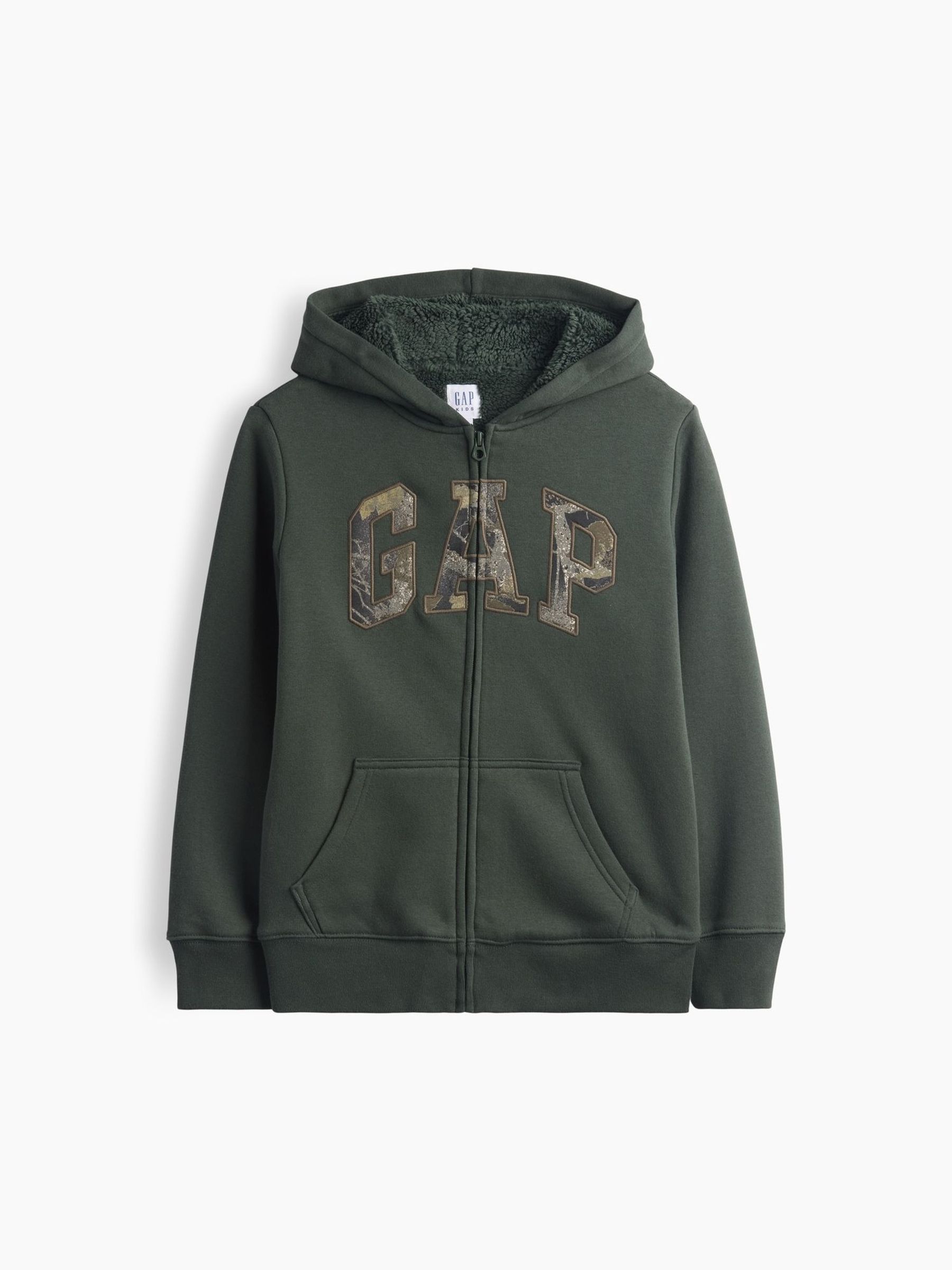 Green Camo - Sherpa-lined Zip-up Hoodie