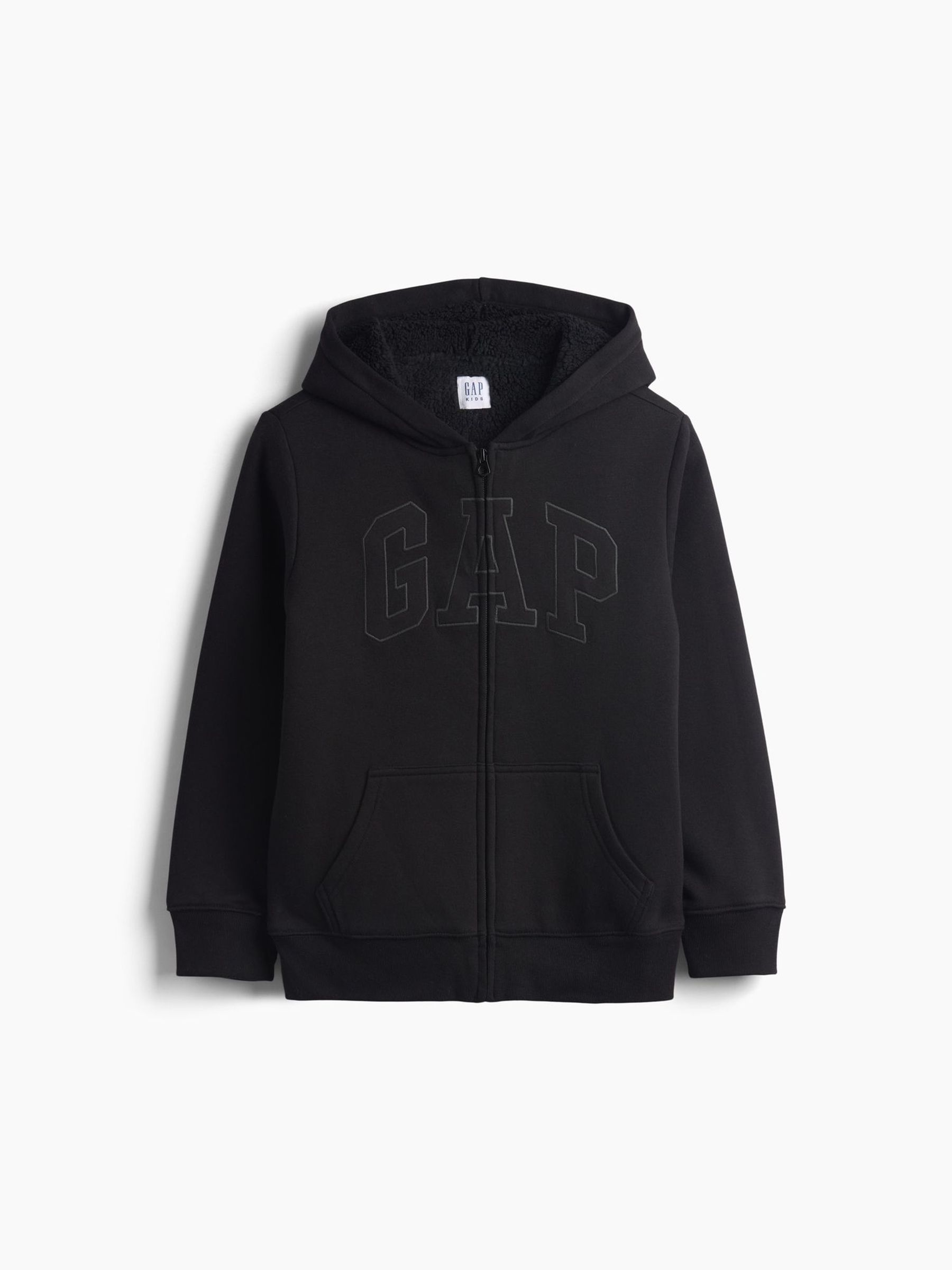 Black - Sherpa-lined Zip-up Hoodie