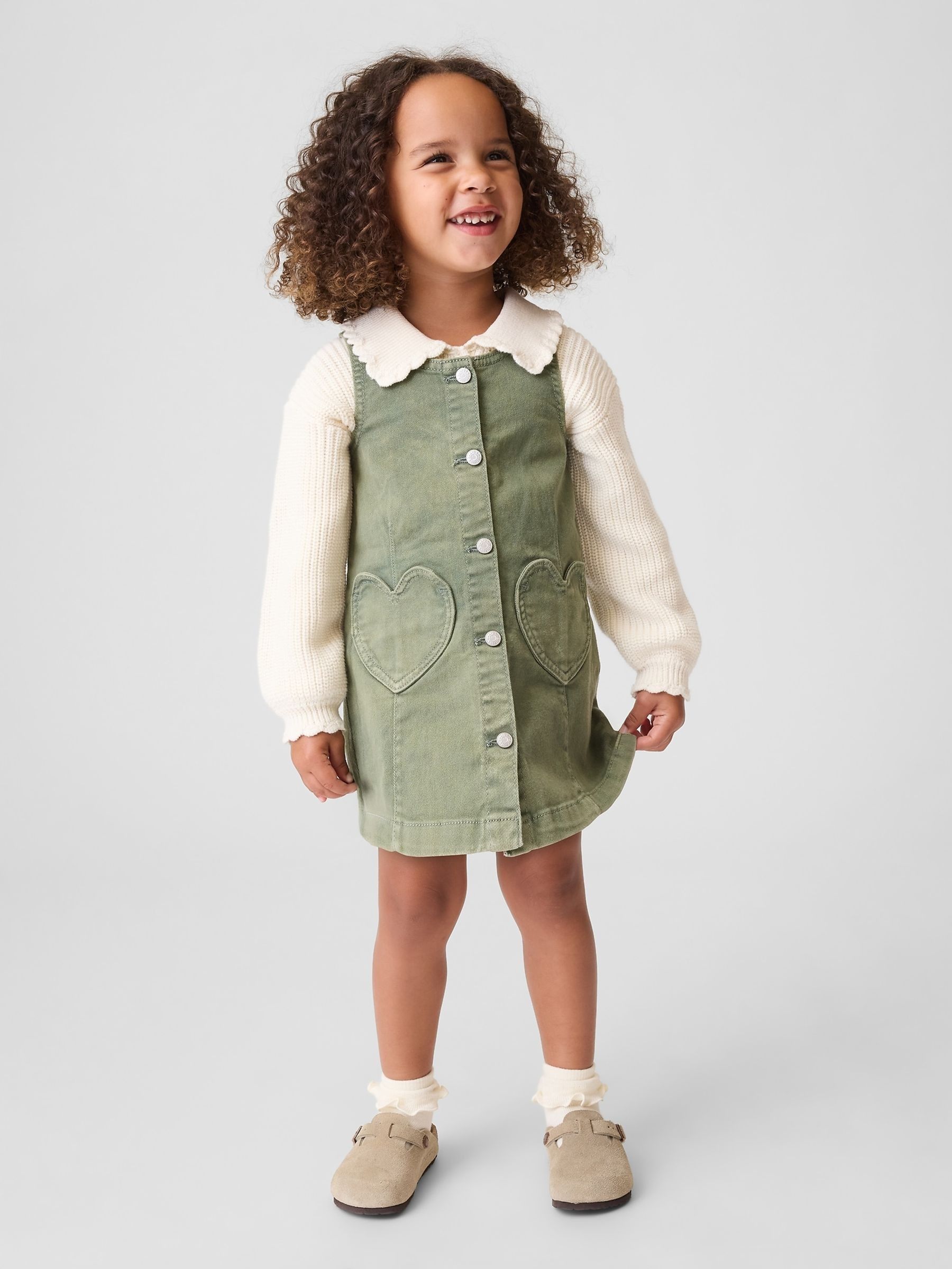 Green - Denim Heart Pocket Shift Dress