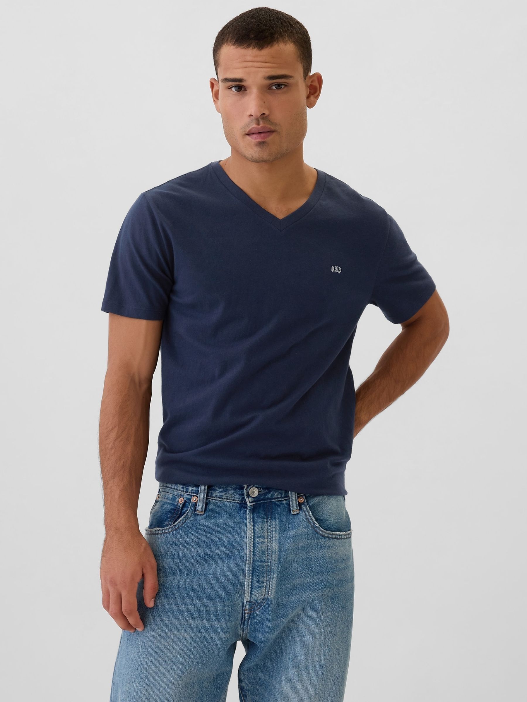 Blue - Regular Everydaysoft Mini-logo V-neck T-shirt