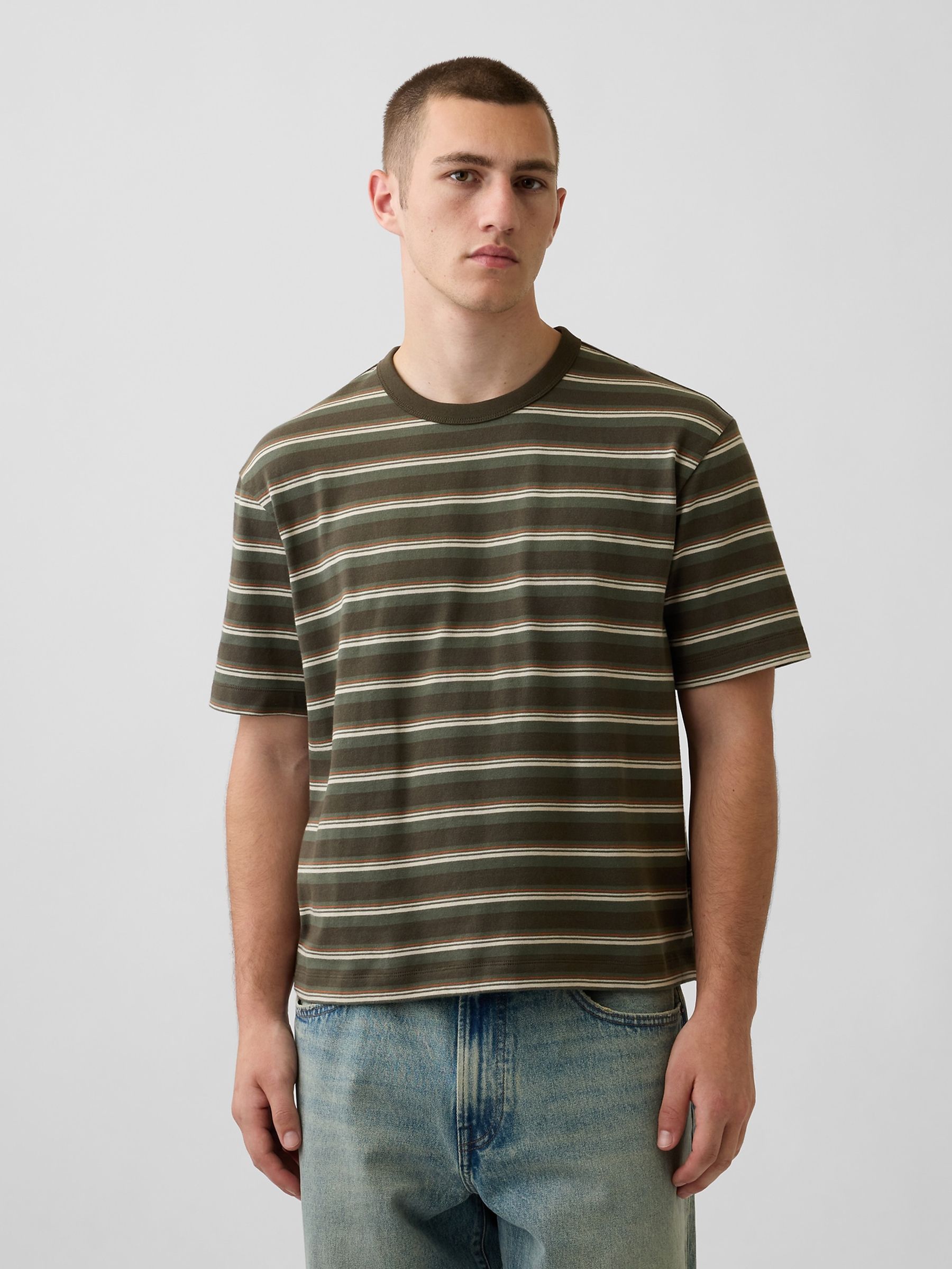 Green Stripe - Regular Heavyweight Boxy Short Sleeve T-shirt
