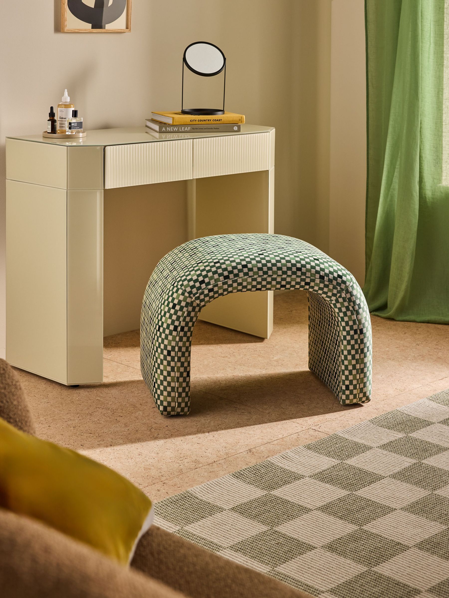 Beryl Stool in Green Checked Velvet (AF7065) | £160
