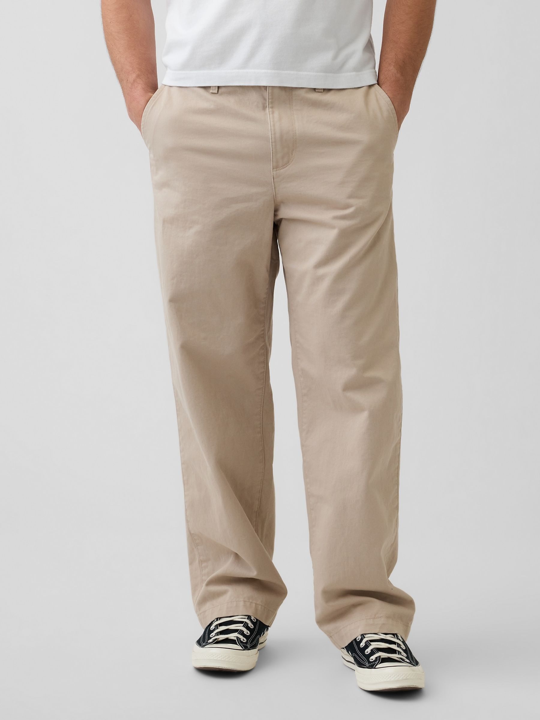 Beige - Regular Heavyweight Twill Baggy Chinos