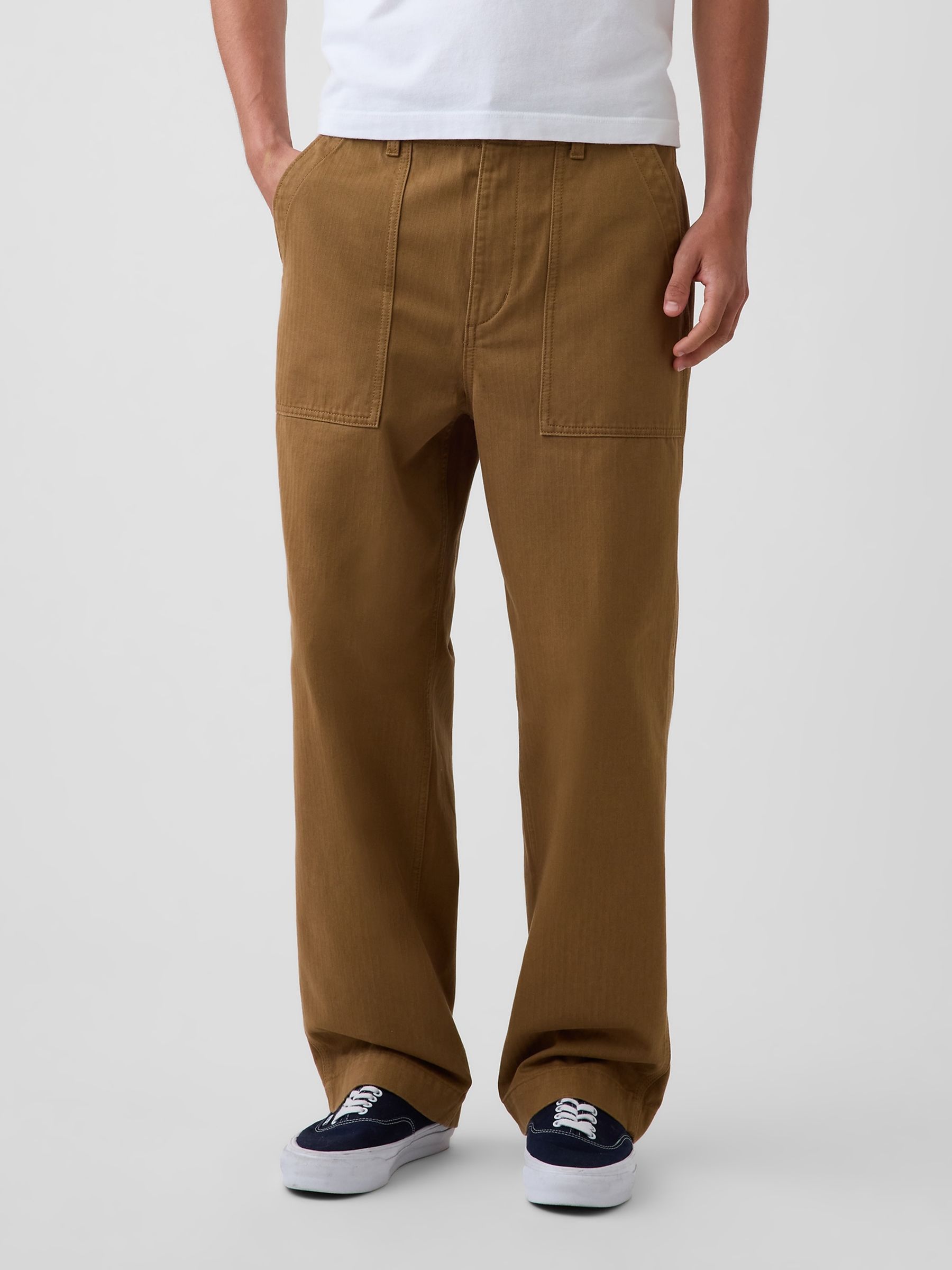 Brown - Regular Herringbone '90s Loose Trousers