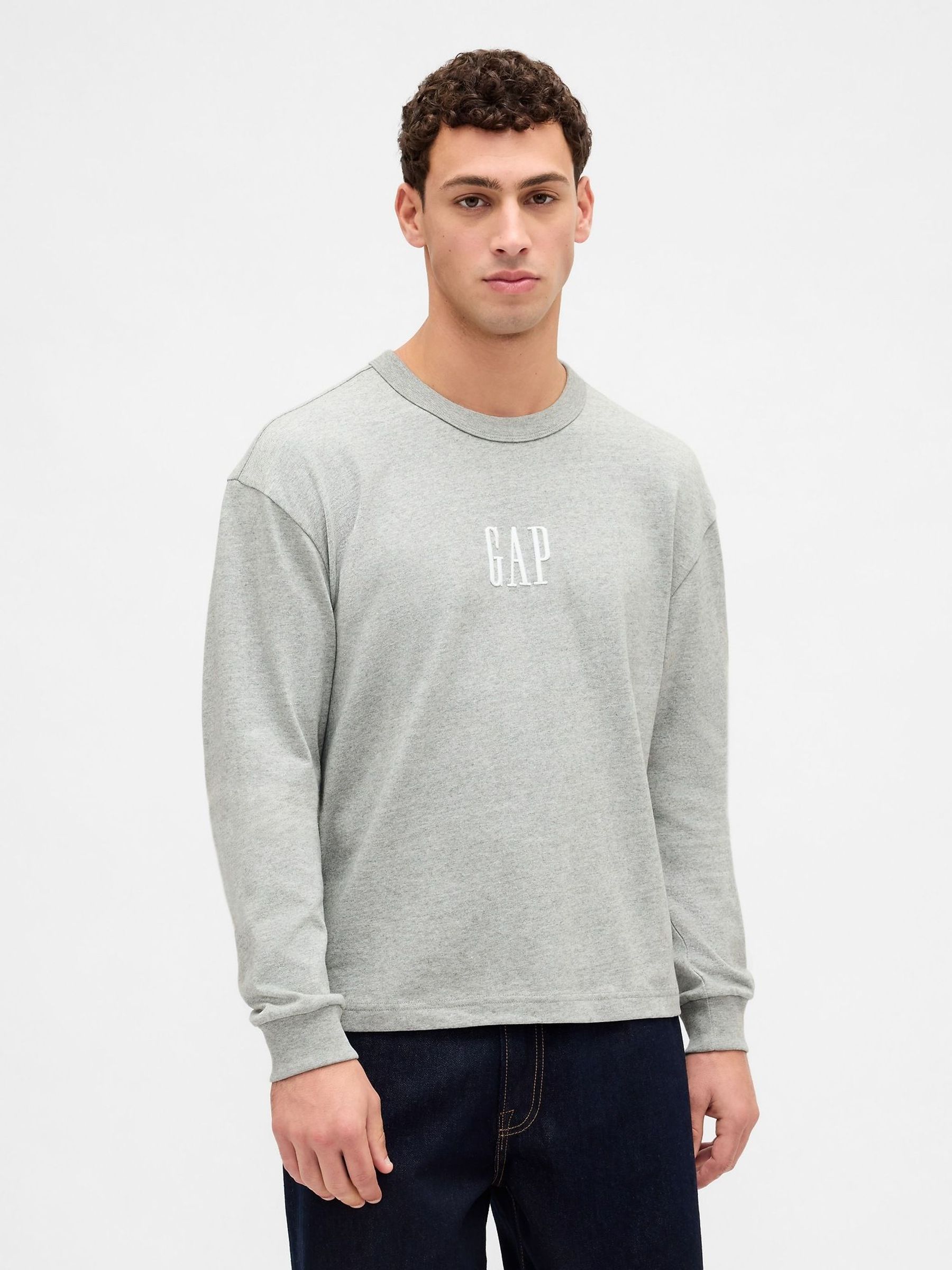 Grey - Regular Logo Long Sleeve T-shirt