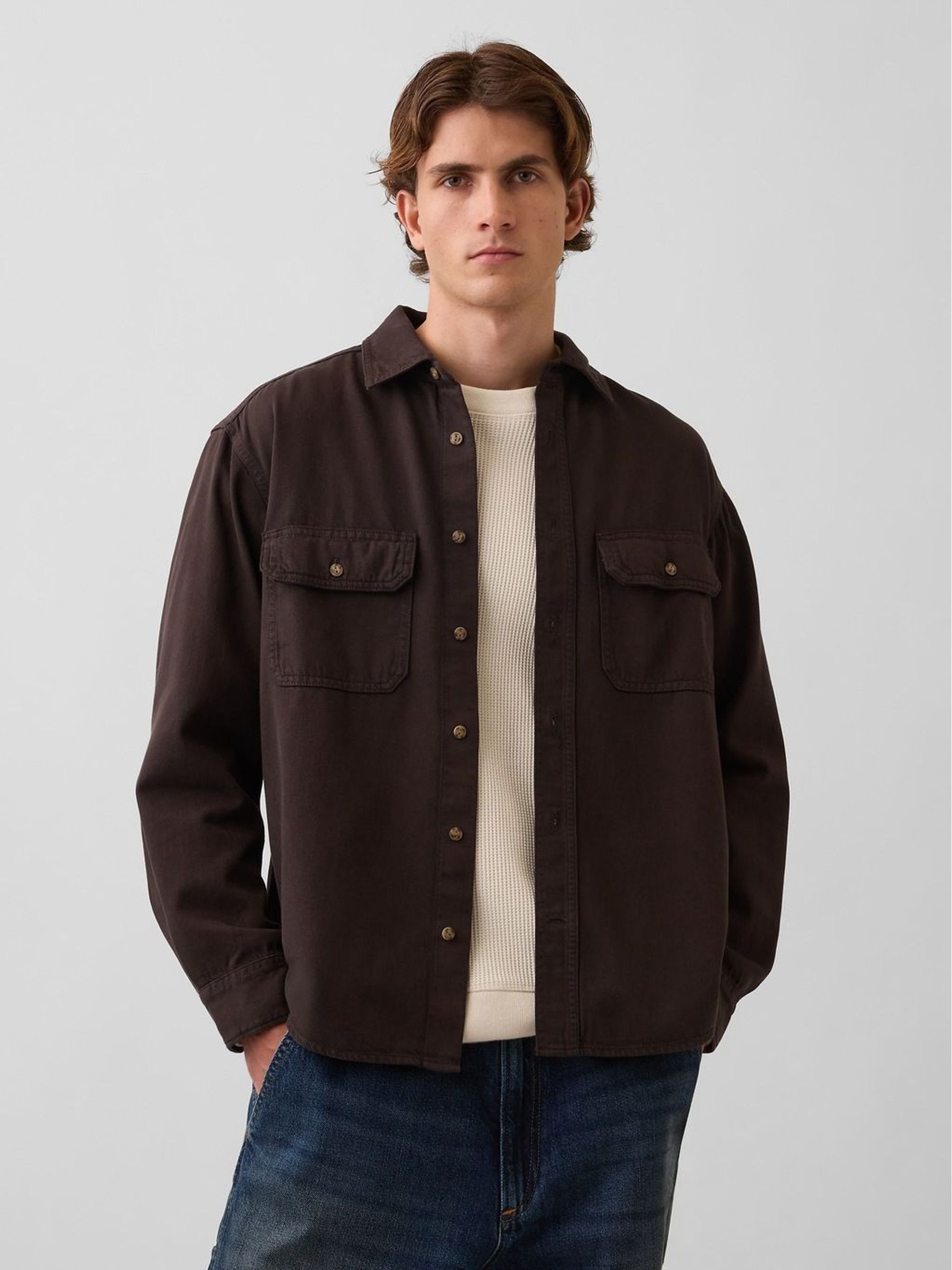 Brown - Regular Ultrasoft Denim Relaxed Utility Shirt